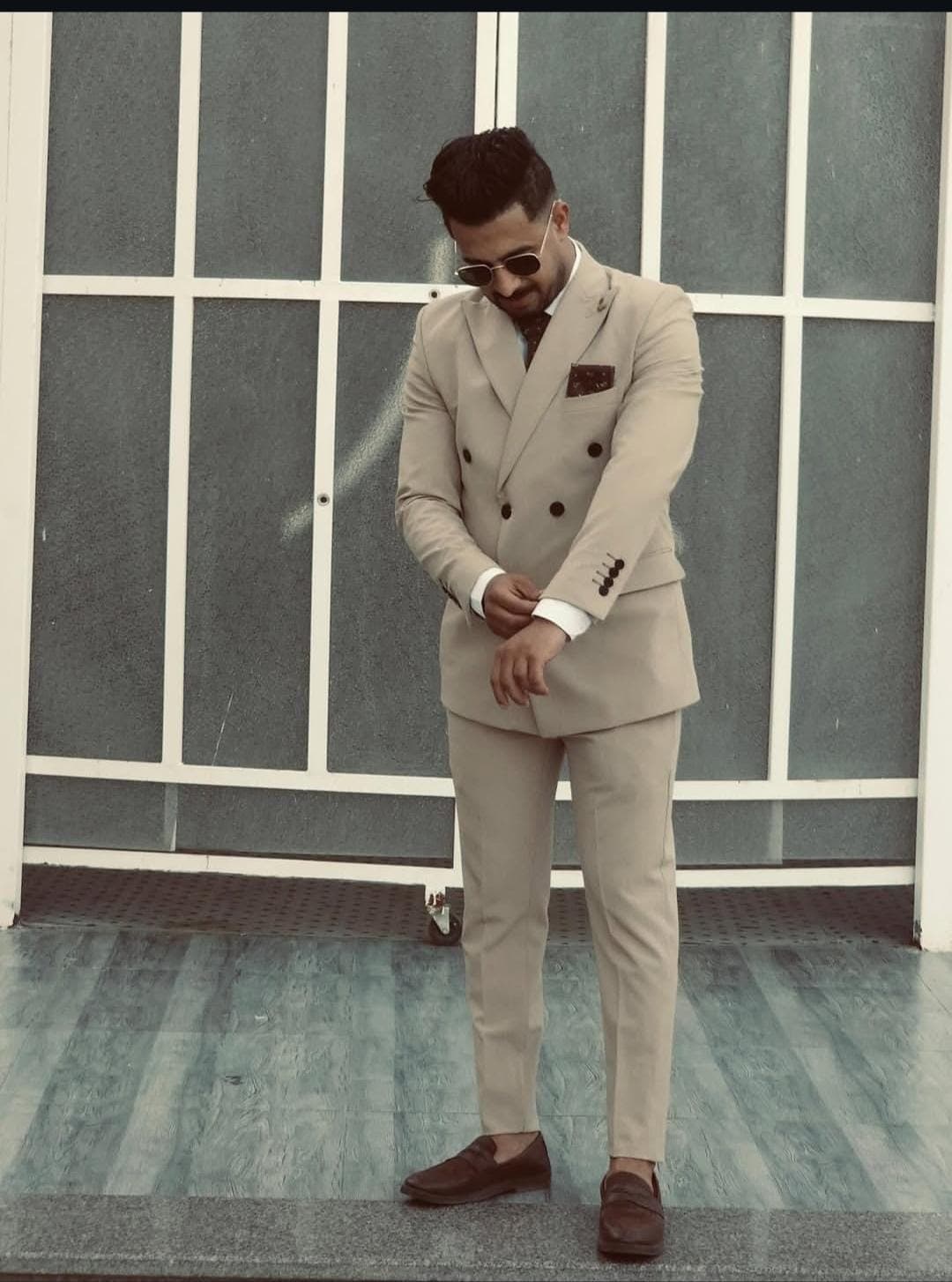 Men's Beige Double Breasted Suit | Slim Fit Wedding Blazer & Trousers - image 3
