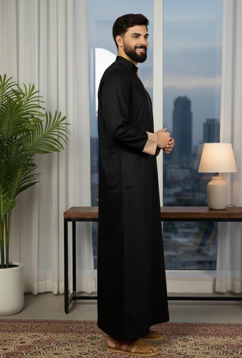 Men's Black Thobe | Islamic Jubba, Ramadan Eid Wear - image 3