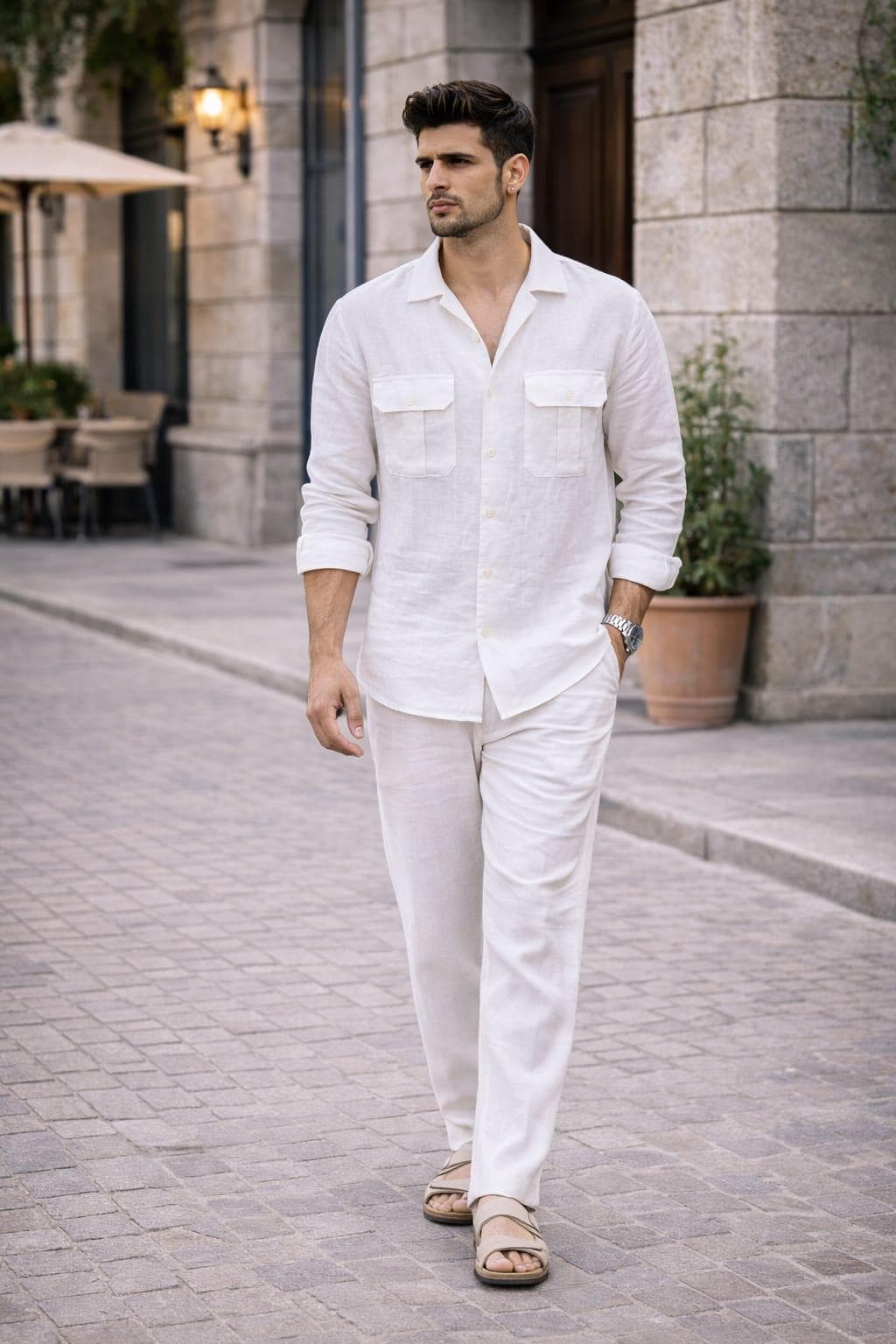 Men's White Linen Shirt and Trouser Set | Summer Beach Resort Co-Ord Outfit