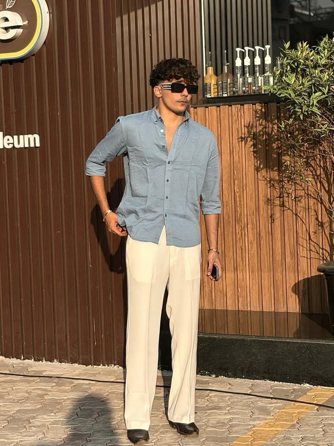 Men's Linen Blend Shirt and Trouser Set, Relaxed Fit Summer Outfit