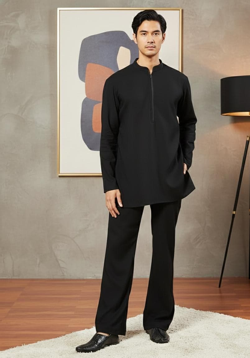 Men's Black Kurta Pajama Set | Minimalist Festive Outfit