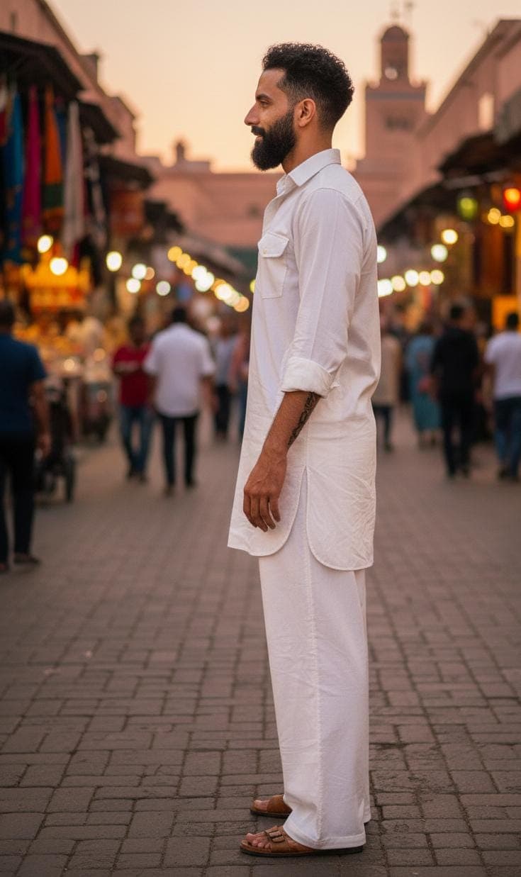 Men's White Cotton Kurta Pajama Set | Pathani Style Ethnic Wear - image 3
