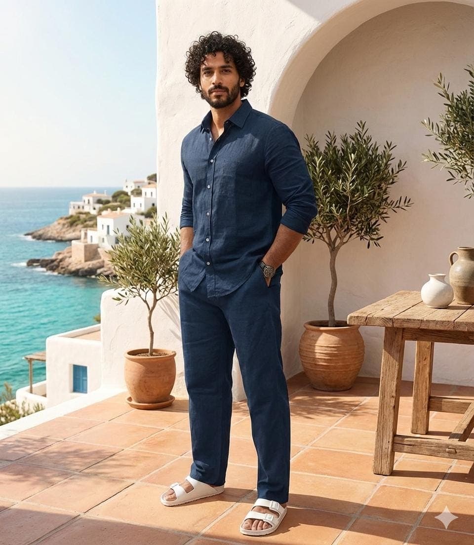Men's Navy Blue Shirt & Trouser Set | Minimalist Summer Outfit