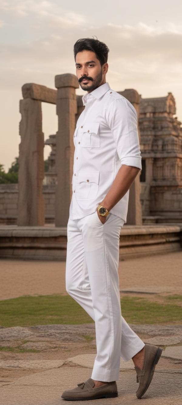 Men's White Cotton Safari Suit - 2 Piece Wedding Outfit - image 3