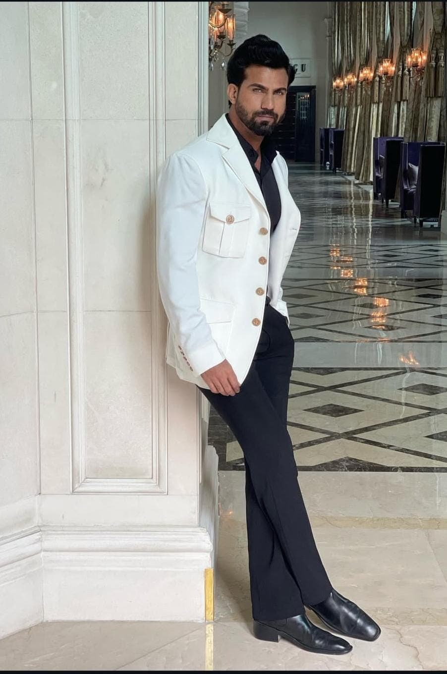 Men’s White Tailored Blazer Jacket | Premium Fabric Safari Style Coat | Designer Formal & Party Wear for Men. - image 5