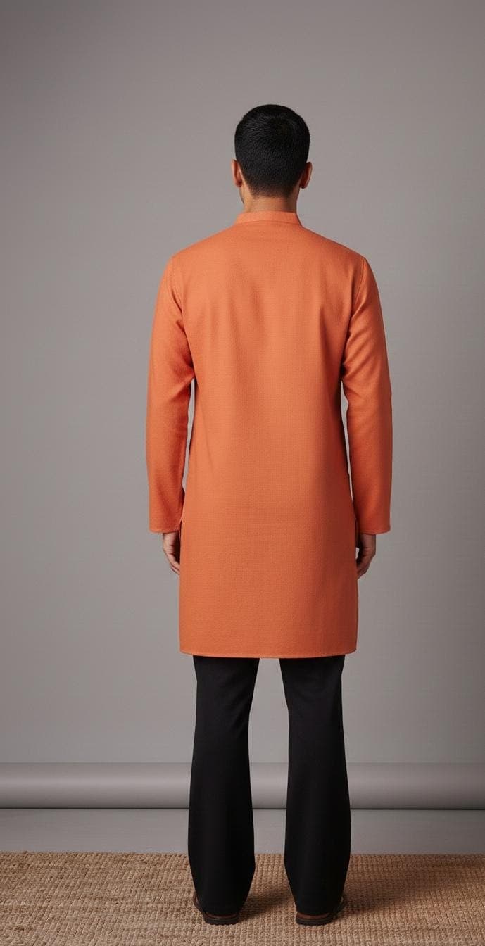 Handmade Rust Orange Cotton Kurta | Men's Indian Ethnic Wear - image 4