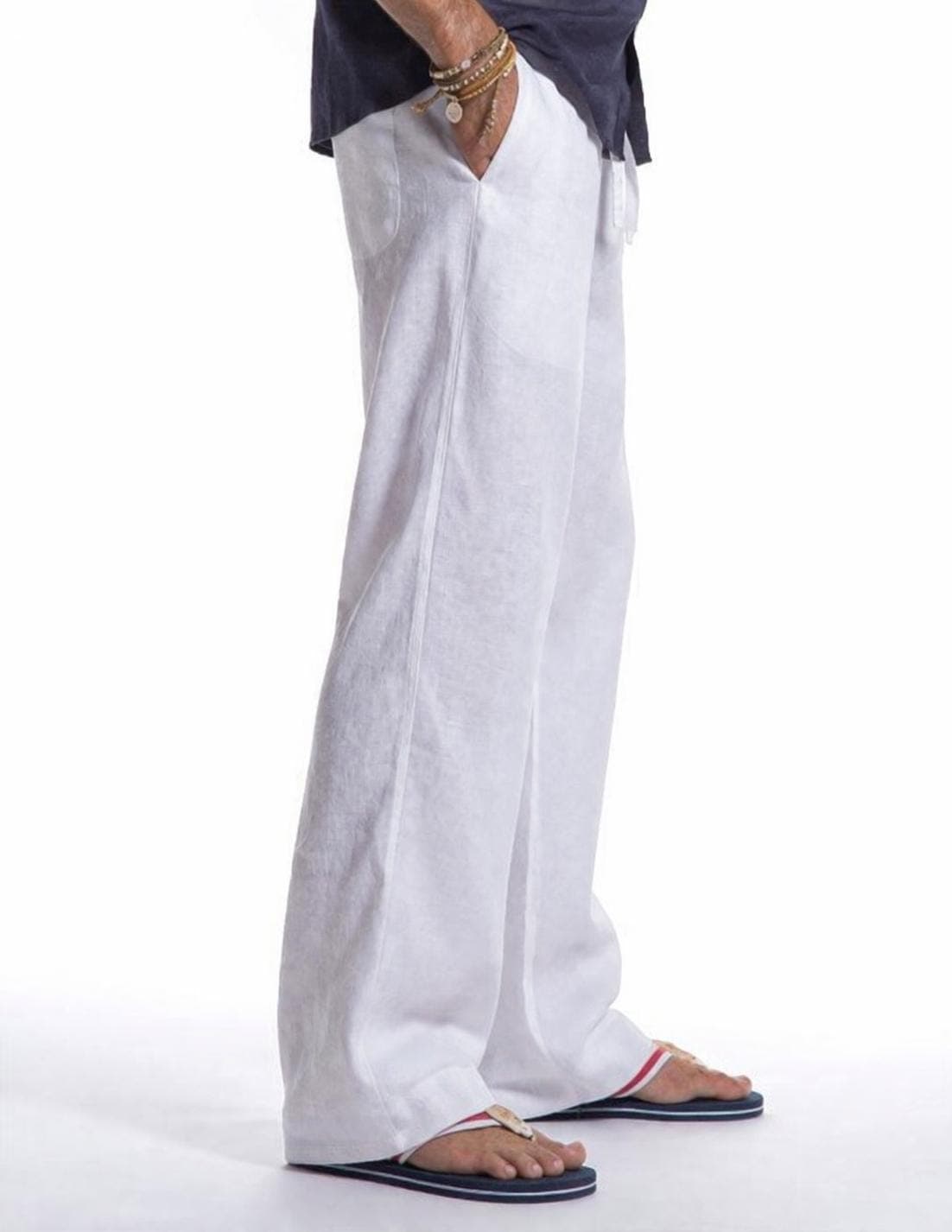 Men's White Linen Pants | Loose Fit Summer Beach Trousers - image 3