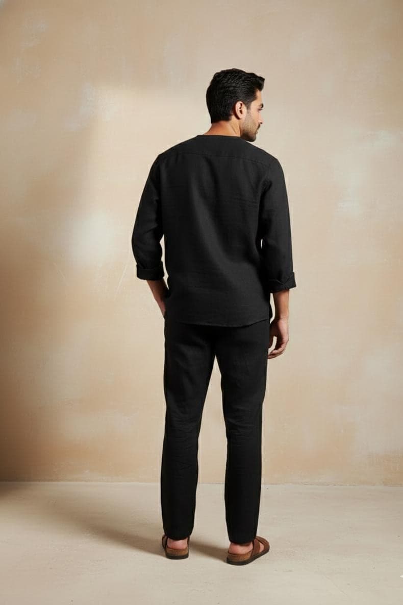 Men's Black Cotton Kurta and Trouser Set | Ethnic Co-ord - image 4