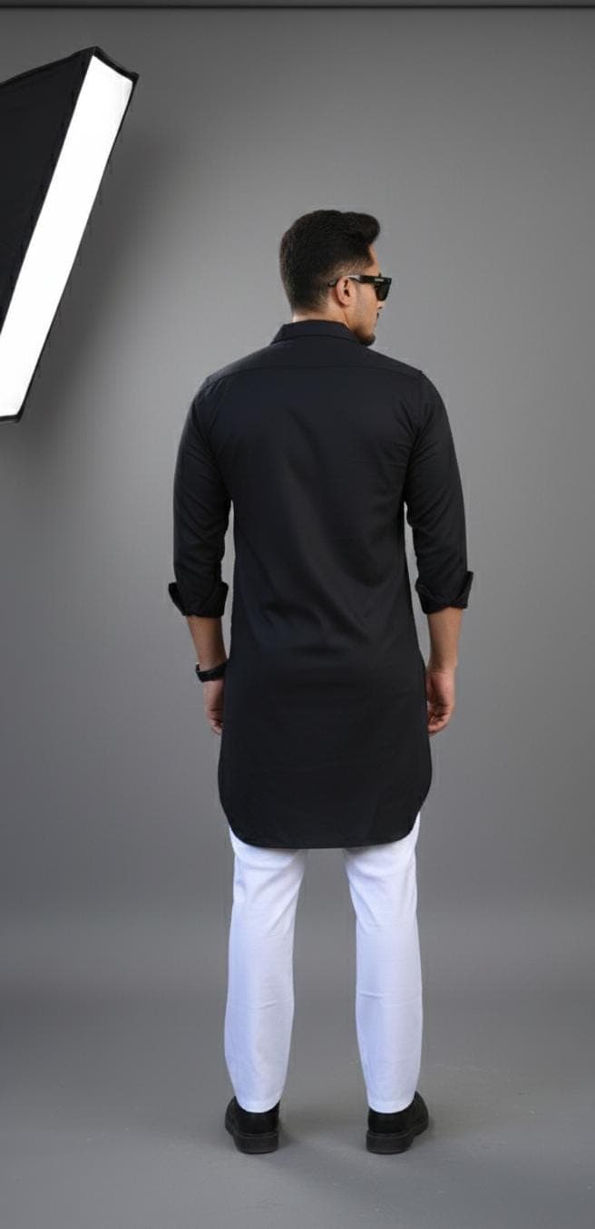 Men's Black Cotton Kurta Pajama Set | Minimalist Indian Outfit - image 4