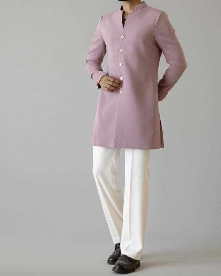 Men's Mauve Pink Nehru Jacket | Wedding Sherwani Style Coat - image 3