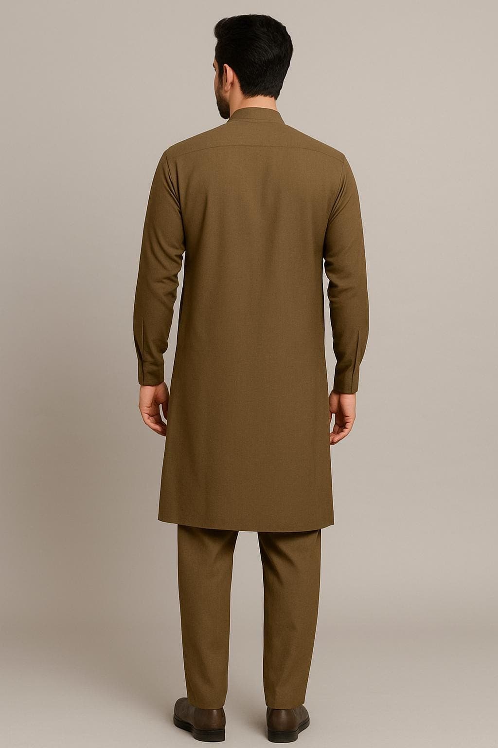 Men's Brown Pleated Kurta Pajama Set: Pakistani Eid Wedding Outfit - image 3
