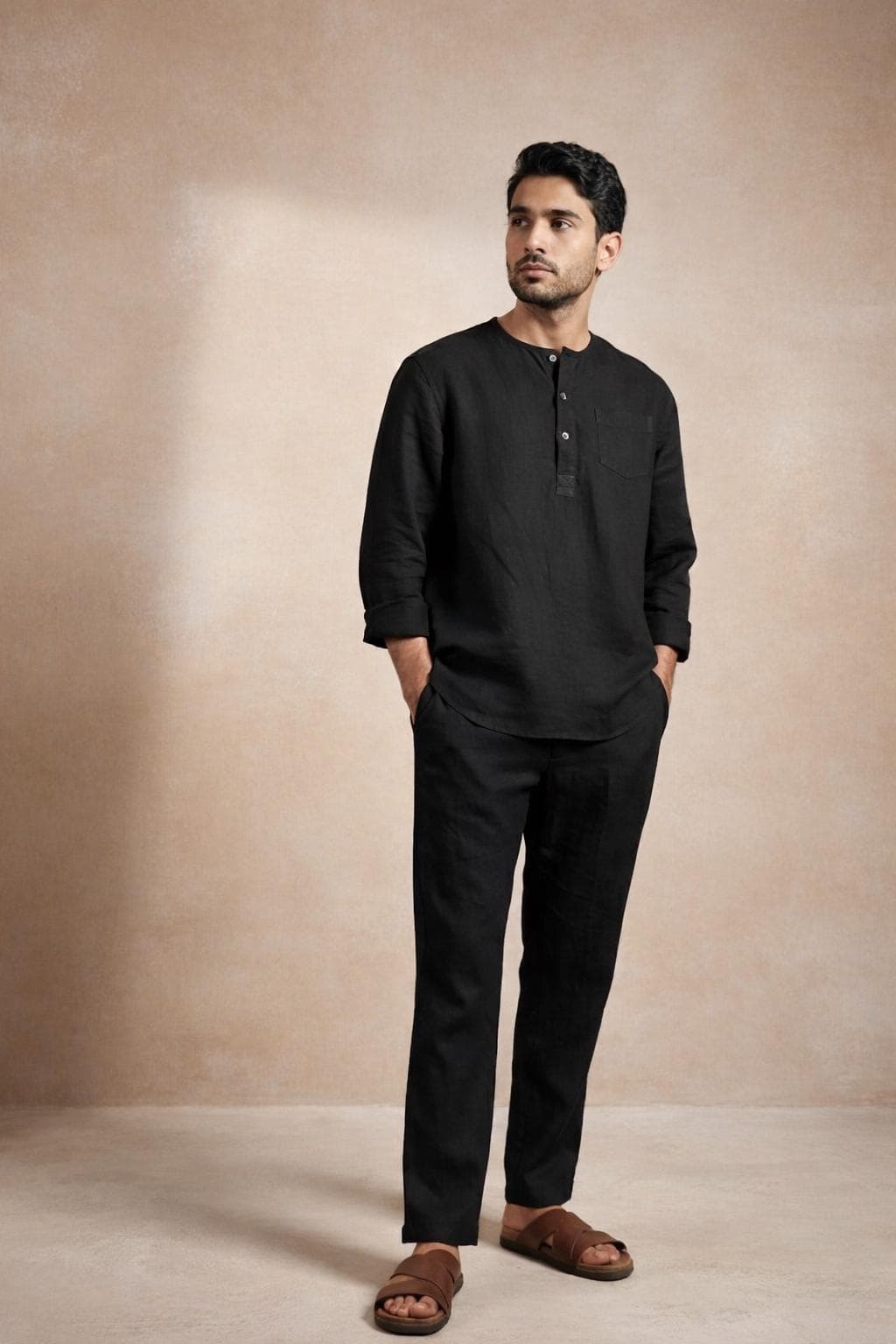 Men's Black Cotton Kurta and Trouser Set | Ethnic Co-ord