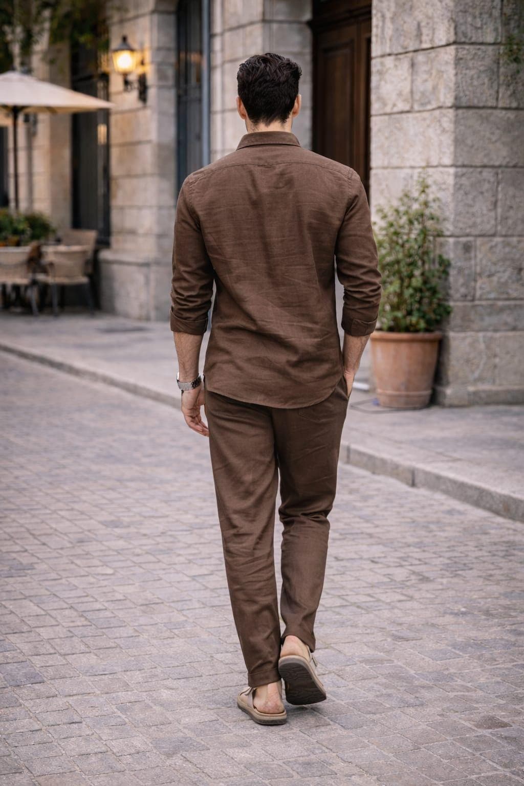 Men's Brown Linen Cotton Co-ord Set | Relaxed Fit Summer Vacation Outfit - image 4