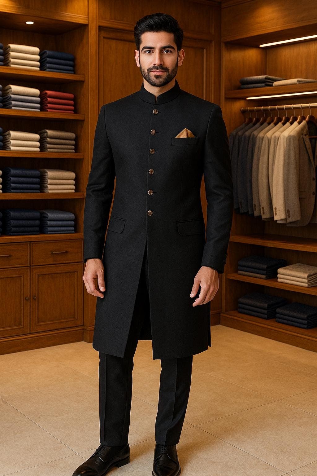 Men's Bandhgala Jodhpuri Suit: Long Highneck Coat, Vest, Trousers For Wedding