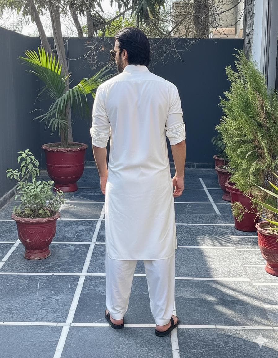 Handmade White Cotton Kurta Shalwar Set: Pakistani Indian Eid Outfit - image 3