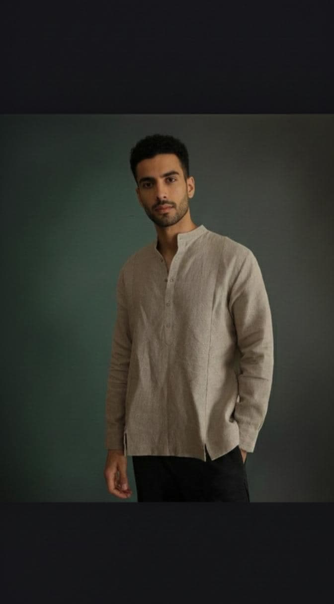 Men's Handmade Linen Cotton Kurta | Casual Henley Shirt
