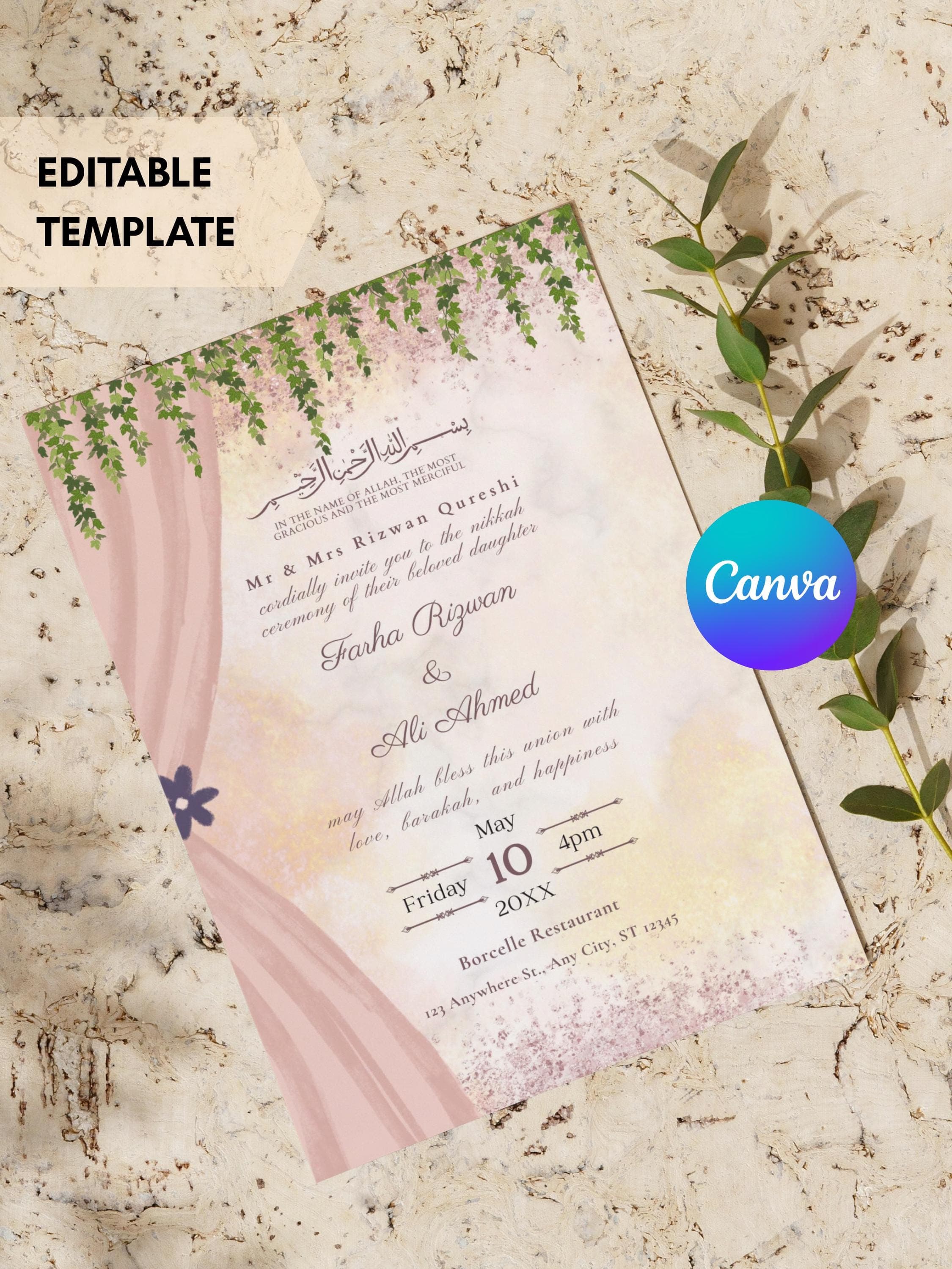 Floral Muslim Wedding Invitation: Elegant Nikkah Ceremony (Canva Digital Invite) - image 3