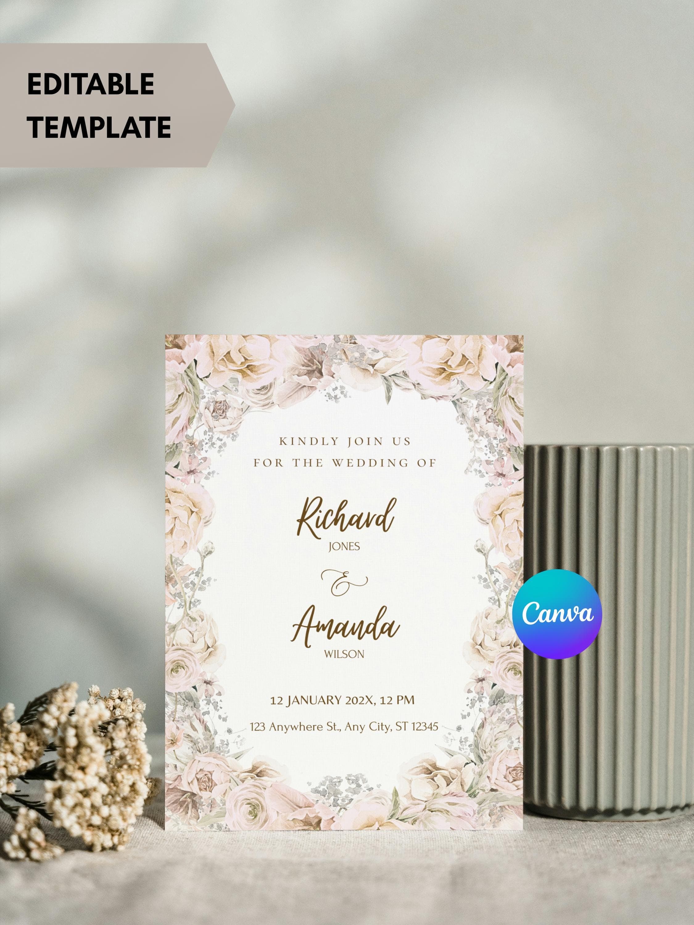 Wildflower Wedding Invitation Template, Rustic Boho Design (Digital) - image 5