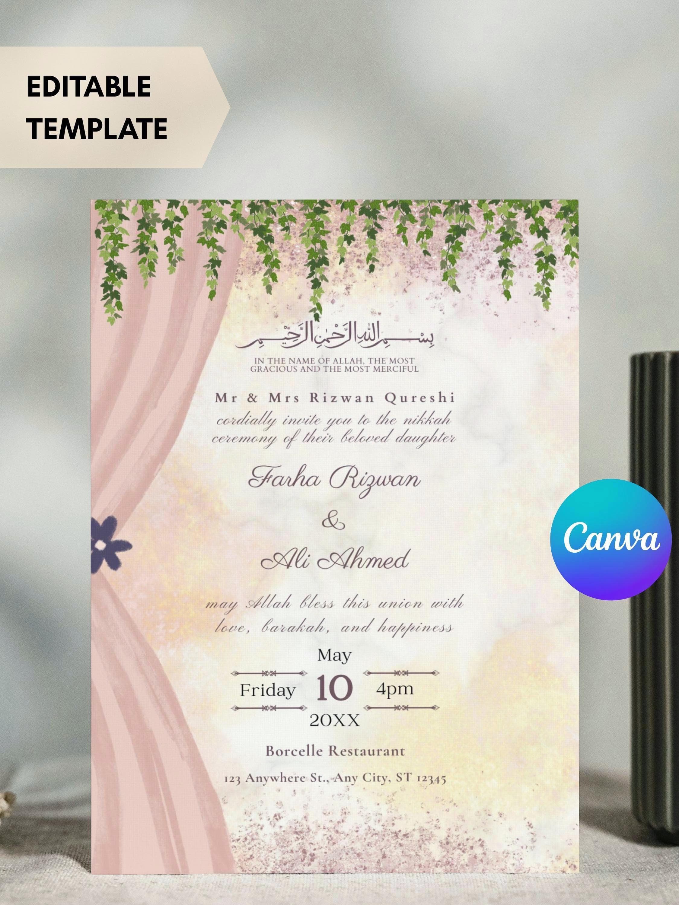 Floral Muslim Wedding Invitation: Elegant Nikkah Ceremony (Canva Digital Invite)