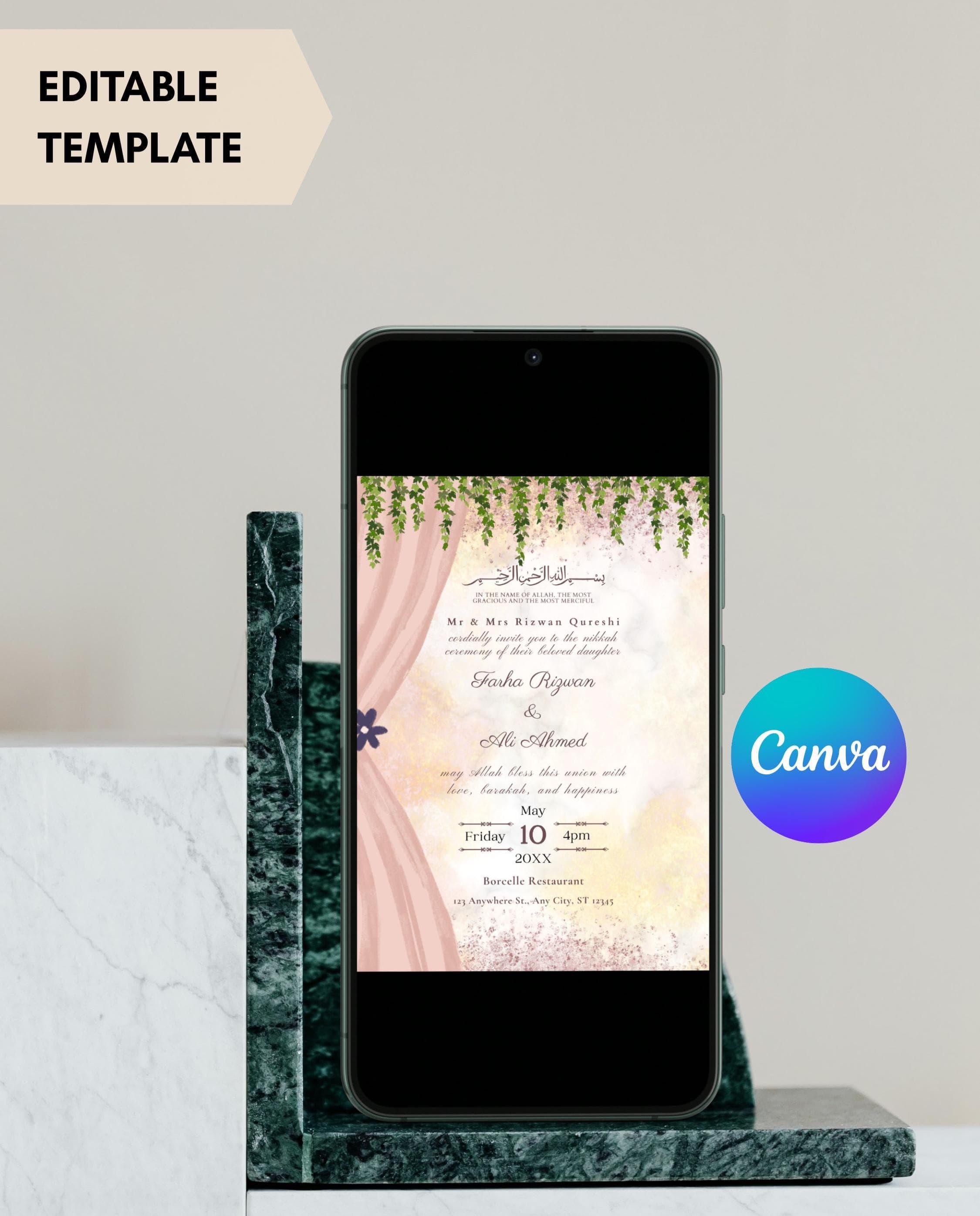 Floral Muslim Wedding Invitation: Elegant Nikkah Ceremony (Canva Digital Invite) - image 5