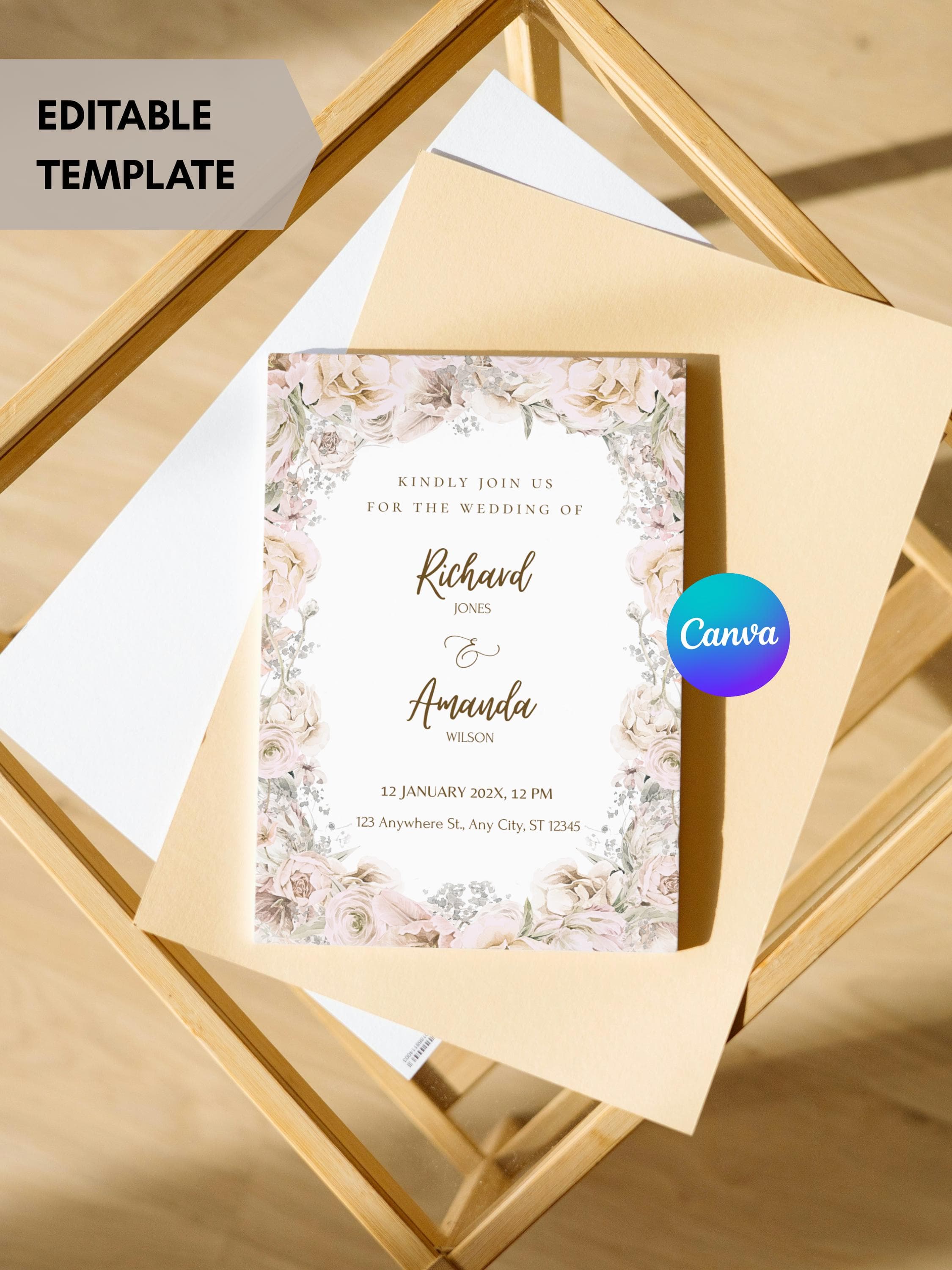 Wildflower Wedding Invitation Template, Rustic Boho Design (Digital) - image 3