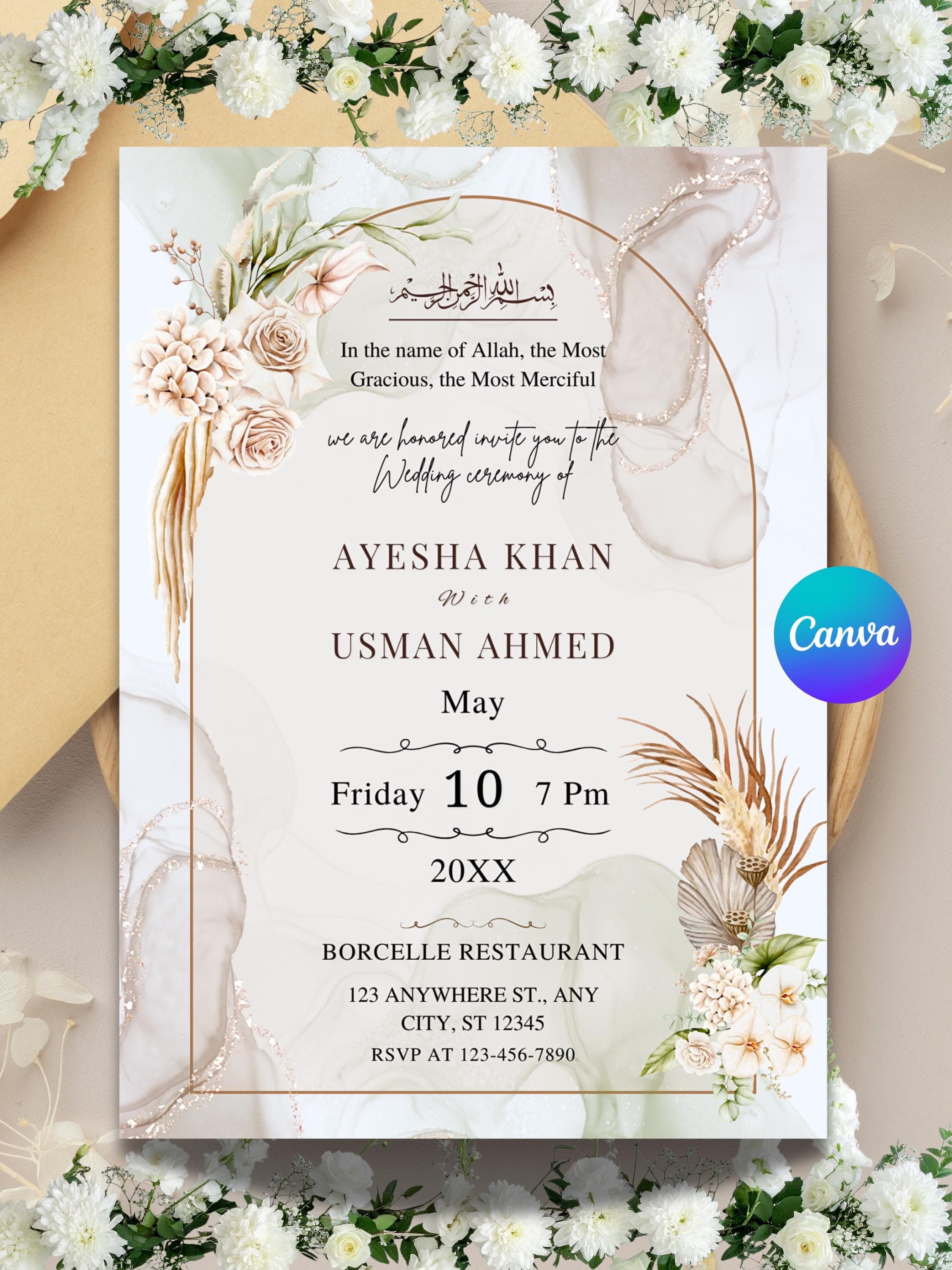 Editable Muslim Nikkah Invitation Floral Muslim Invite Floral Muslim Wedding Card Nikkah Invite Digital Islamic Wedding Invitation Template