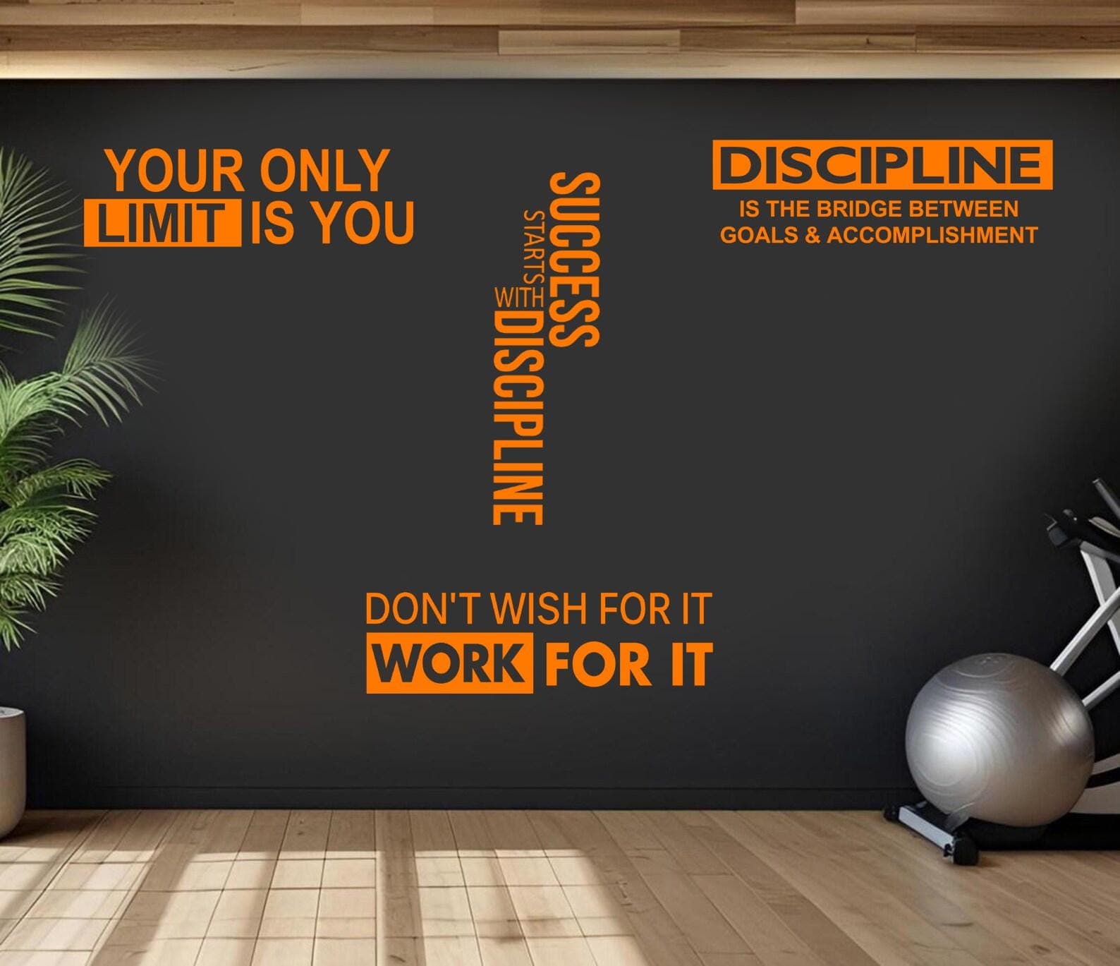 Gym Motivational Wall Stickers Set of 4 | “Your Only Limit Is You” | Discipline | Success | Work For It| Fitness Wall Decal | Home Gym Decor - image 4