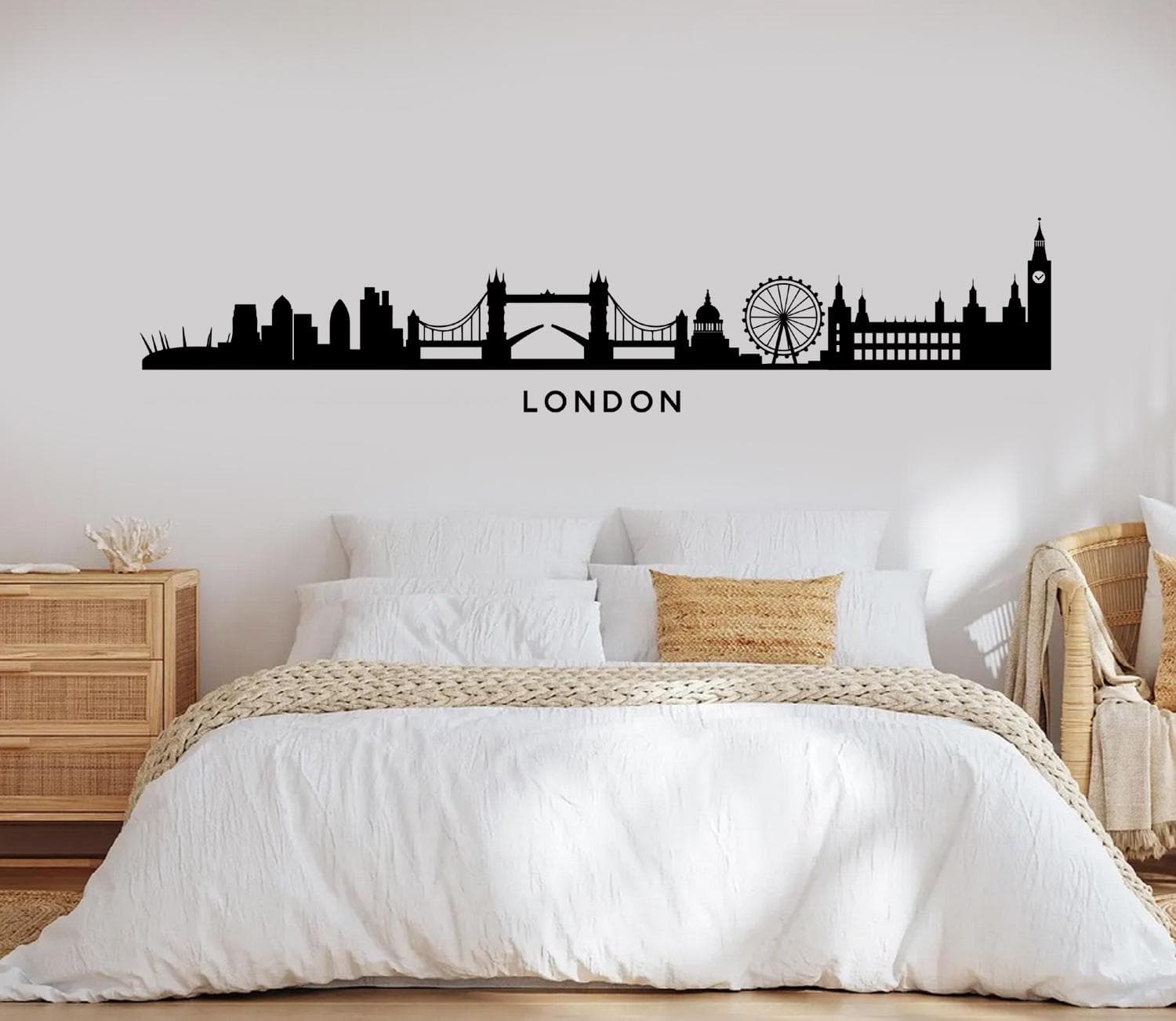 London Skyline Wall Sticker | Palace of Westminster Big Ben St Paul’s Cathedral London Eye Tower Bridge Gherkin Decal | Landmark Silhouette