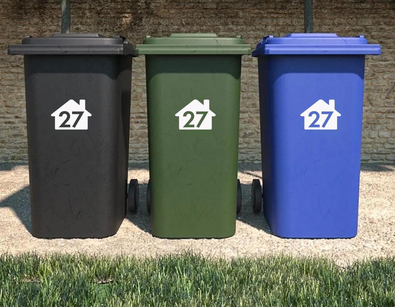 Personalised Wheelie Bin Sticker | Custom Bin Number Decal | House Number Bin Sticker | Outdoor Waterproof Vinyl| Bin Sticker Size W20xH15cm
