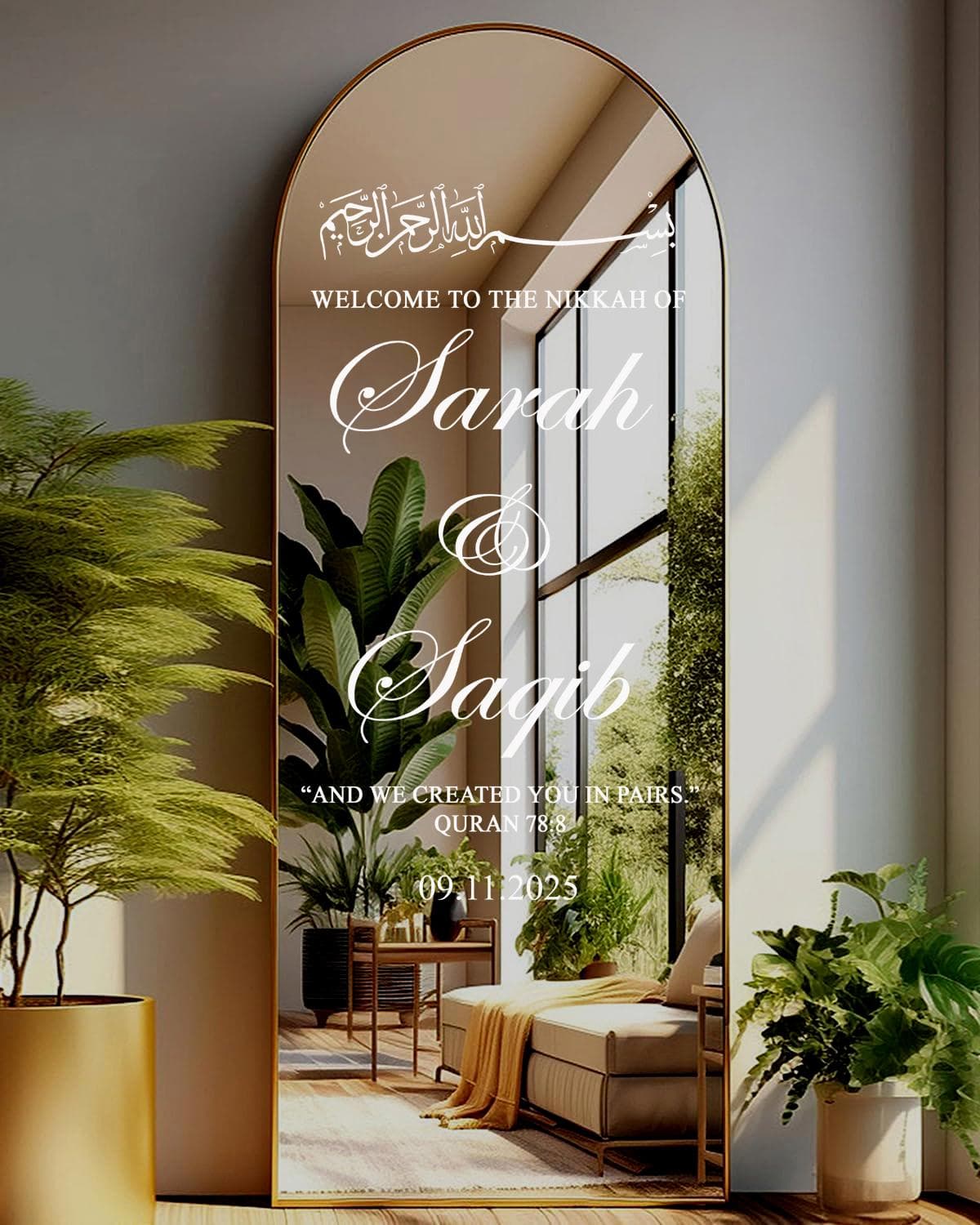 Personalized Nikkah Mirror Sign Sticker: Elegant Islamic Wedding Decor