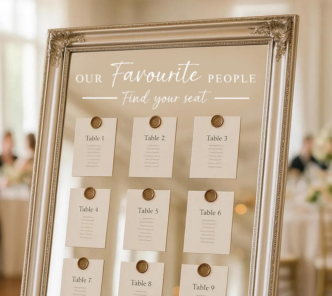 Wedding Seating Plan Mirror Decal:Reception Sign, Vinyl Sticker