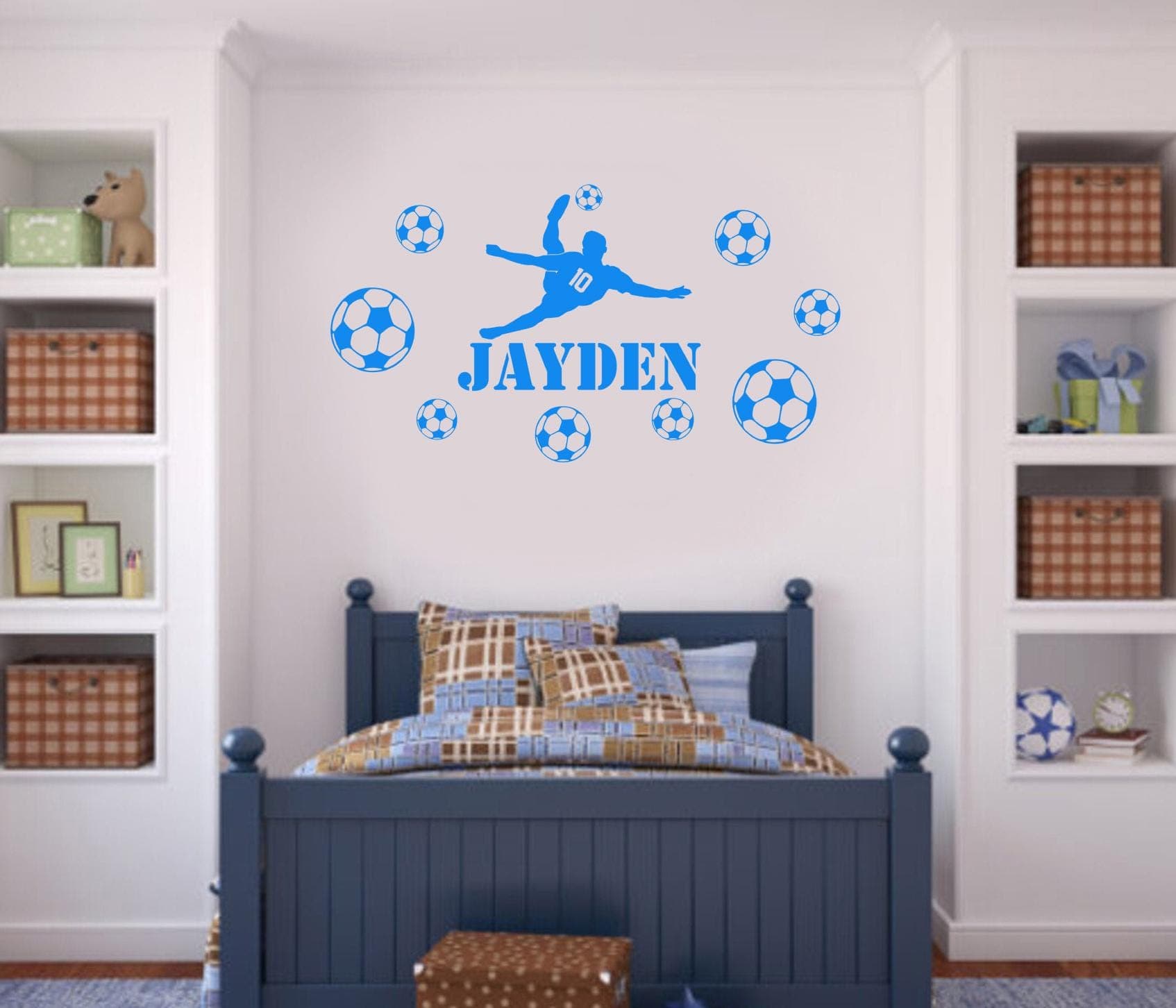 Personalised Football Wall Sticker β Overhead Kick Silhouette with 9 Balls β Custom Name Soccer Bedroom Decal FBOH - image 5