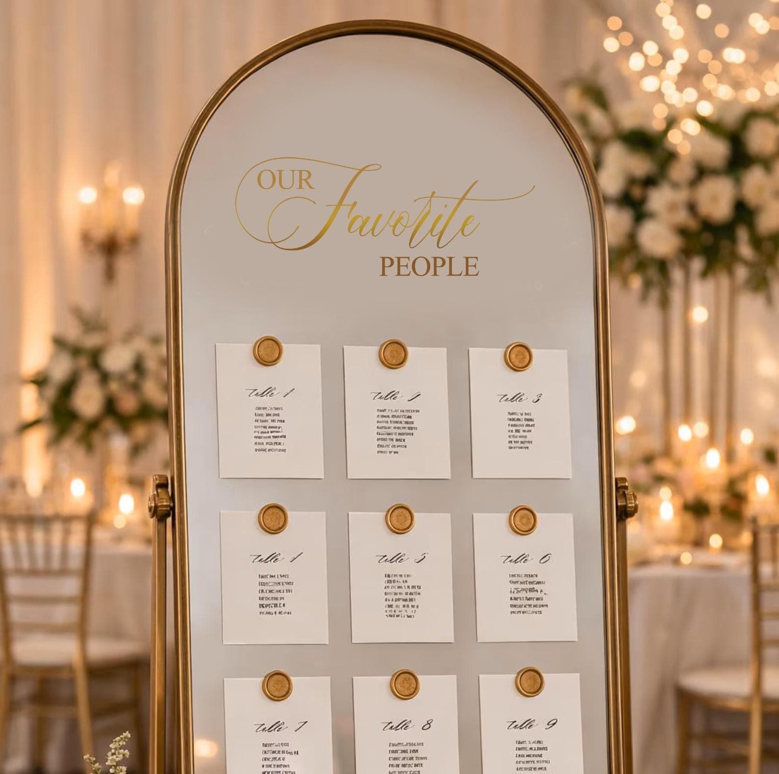 Wedding Seating Plan Mirror Decal – "Our Favourite People" Wedding Mirror Sticker – Elegant Wedding Signage - image 4