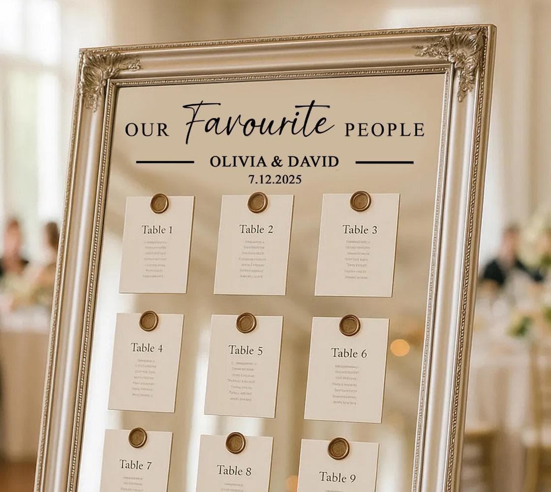 Personalised Wedding Seating Plan Mirror Decal:Reception Sign, Vinyl Sticker - image 3
