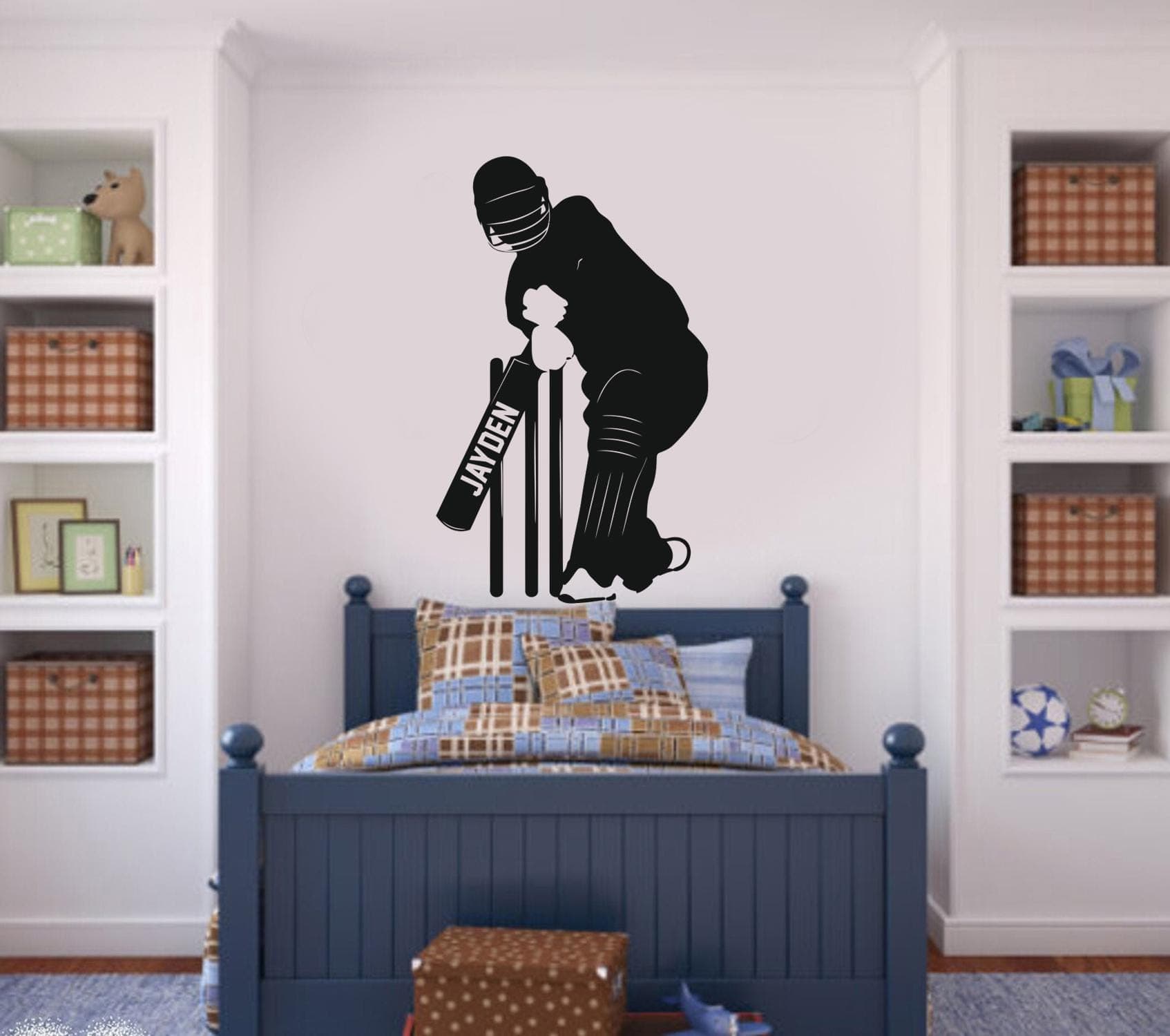Personalised Cricket Wall Sticker | Custom Name Cricket Batsman Decal | Boys Bedroom Sports Wall Art | Cricket Player Vinyl Decor