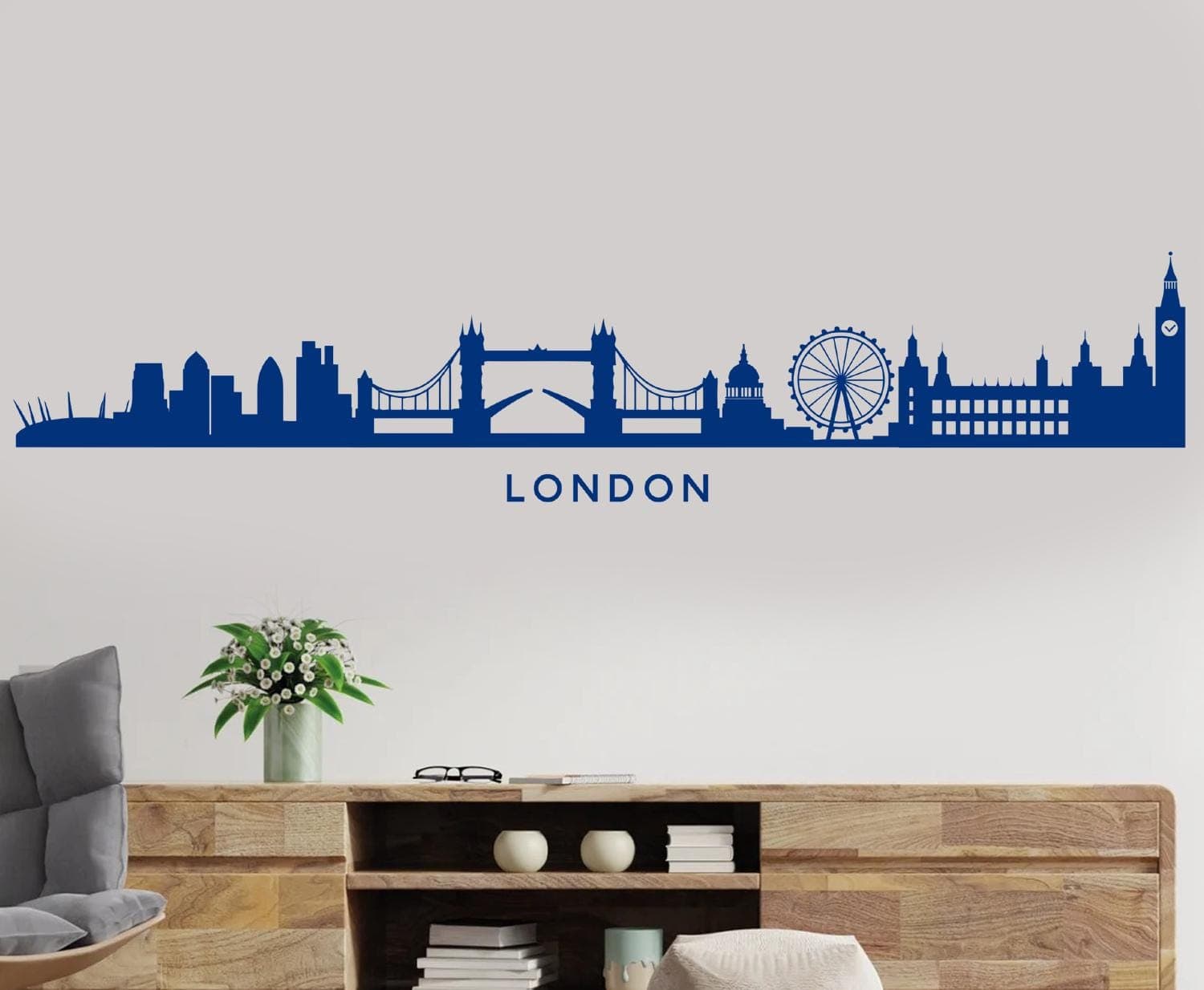 London Skyline Wall Sticker | Palace of Westminster Big Ben St Paul’s Cathedral London Eye Tower Bridge Gherkin Decal | Landmark Silhouette - image 4