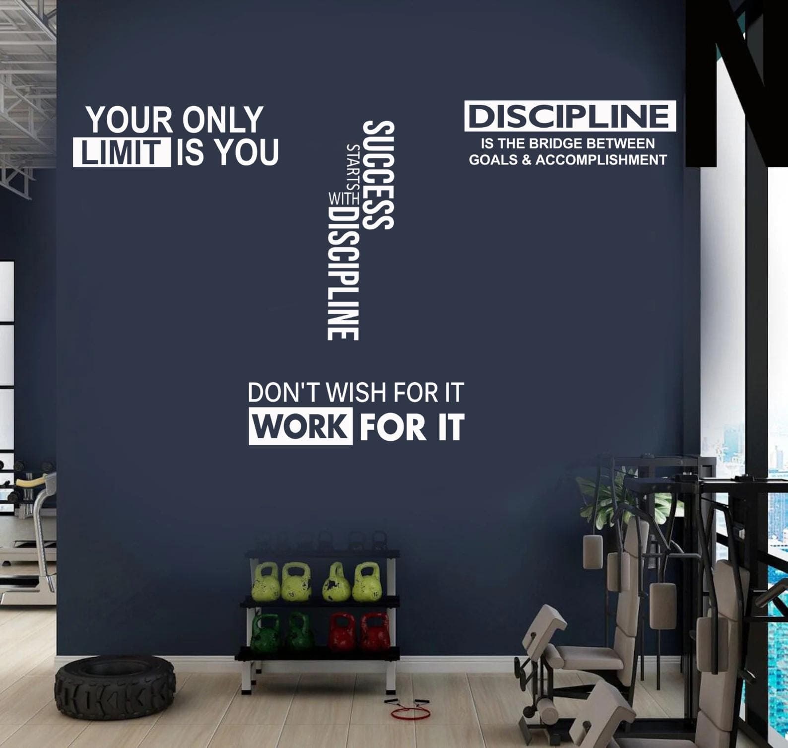 Gym Motivational Wall Stickers Set of 4 | “Your Only Limit Is You” | Discipline | Success | Work For It| Fitness Wall Decal | Home Gym Decor - image 3