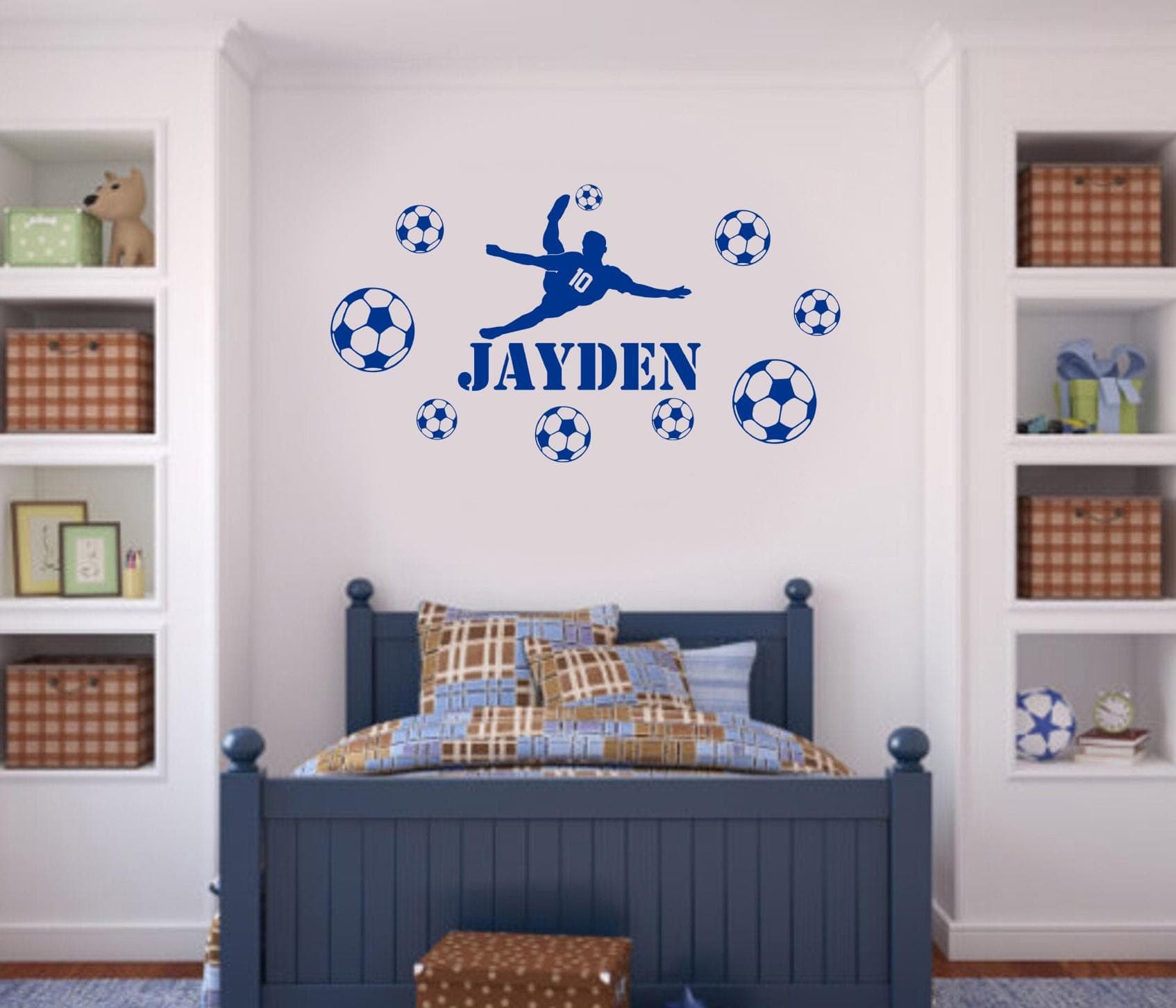 Personalised Football Wall Sticker β Overhead Kick Silhouette with 9 Balls β Custom Name Soccer Bedroom Decal FBOH - image 3
