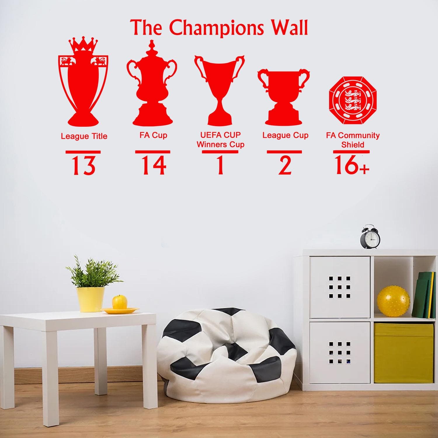 North London Red The Champions Wall Sticker | Football Trophy Wall Decal | Supporter Wall Art | Sports Bedroom Decor