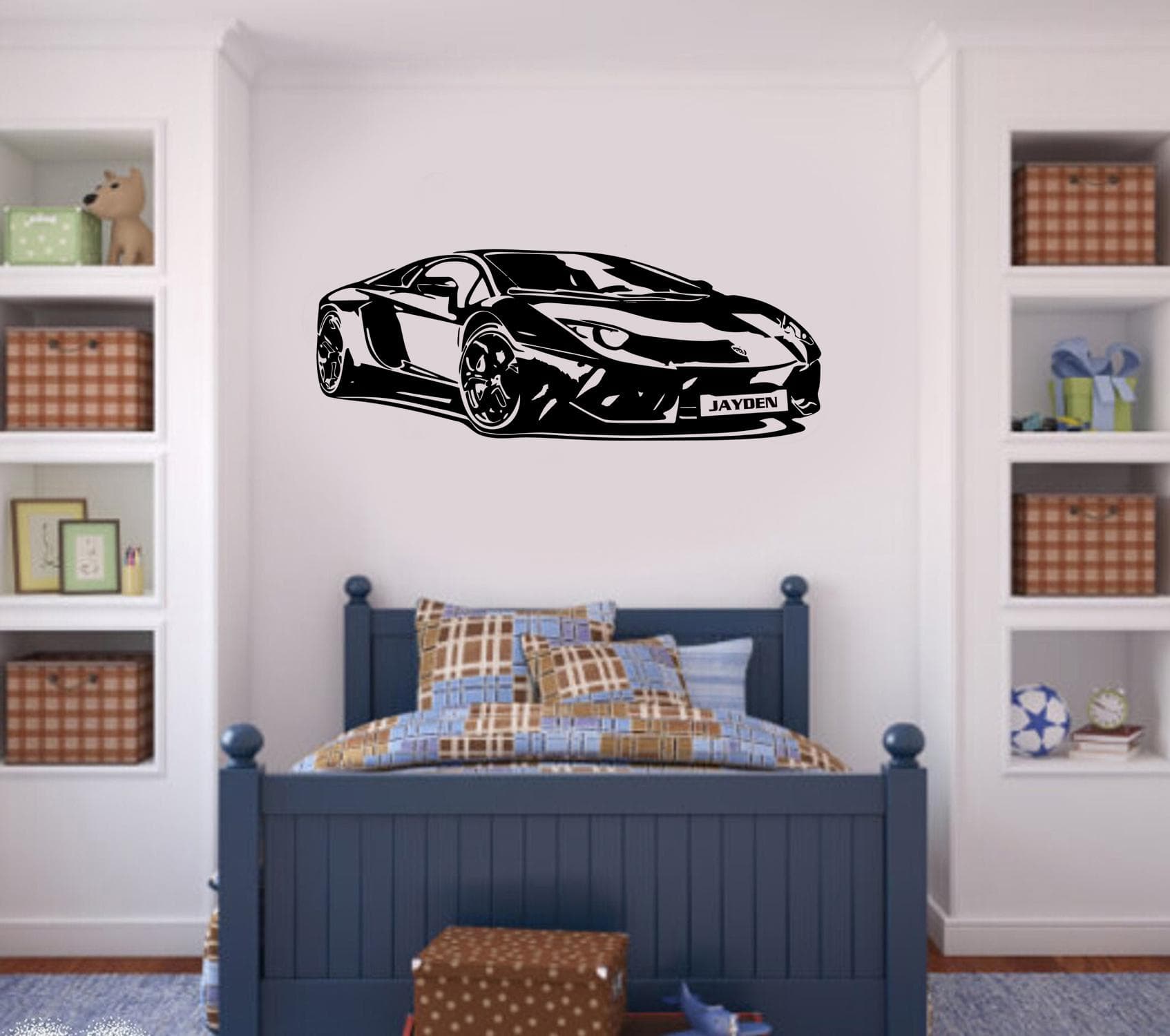 Personalised Supercar Vinyl Wall Decal – Custom Name Car Art for Kids LA