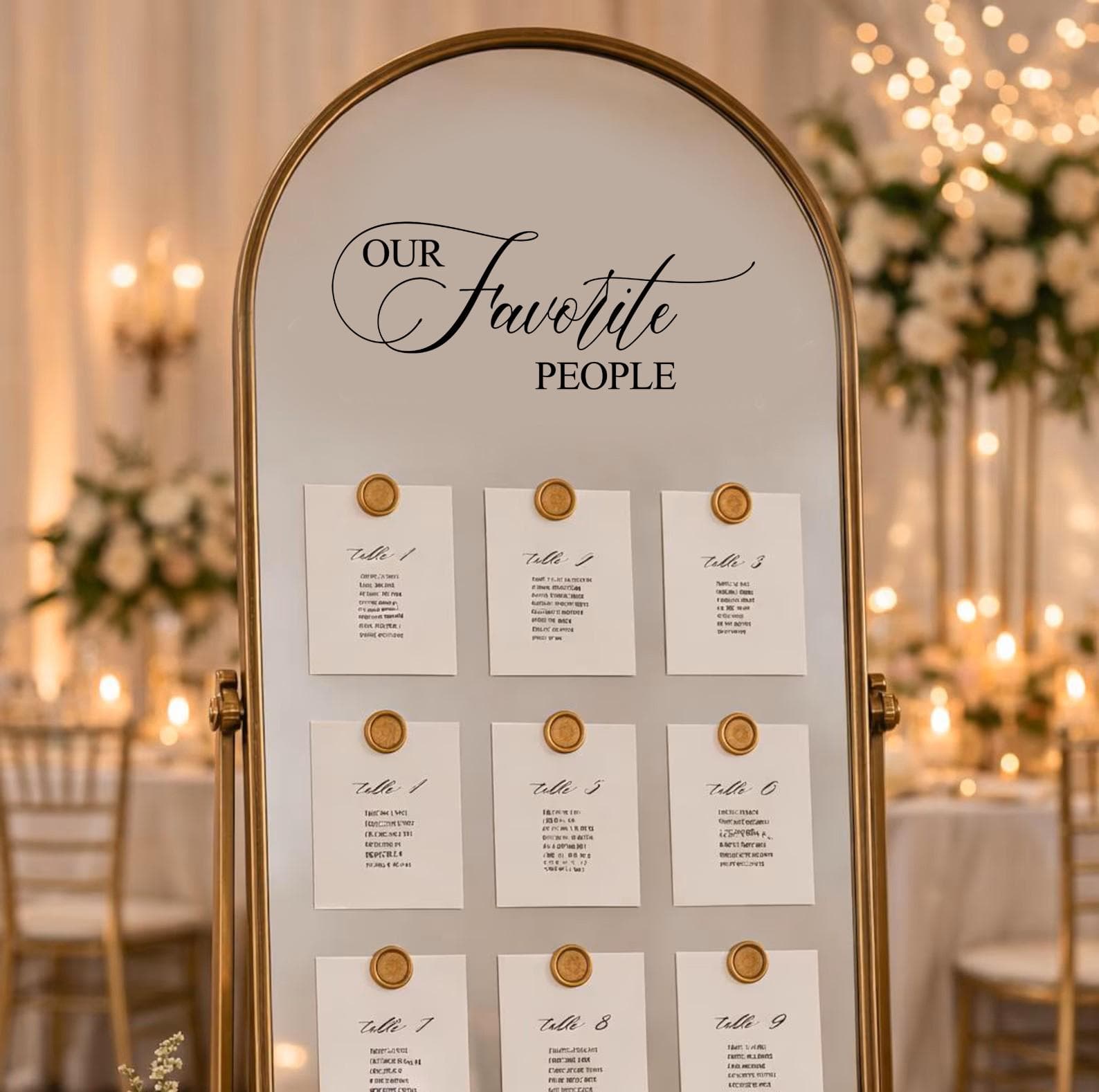 Wedding Seating Plan Mirror Decal – "Our Favourite People" Wedding Mirror Sticker – Elegant Wedding Signage - image 3