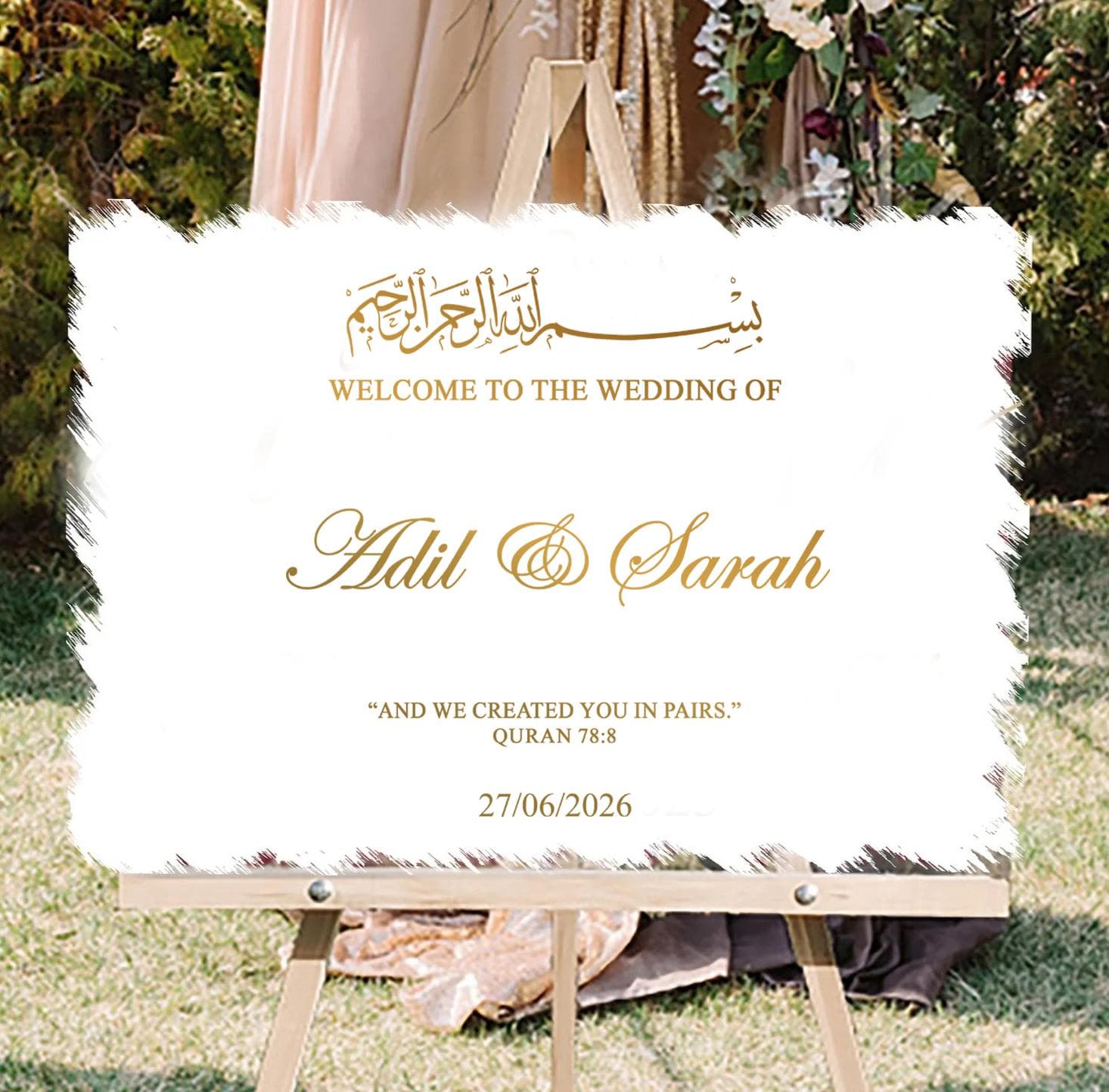 Personalised Wedding Mirror Sign Sticker: Elegant Islamic Wedding Decor Landscape Design W8 - image 3