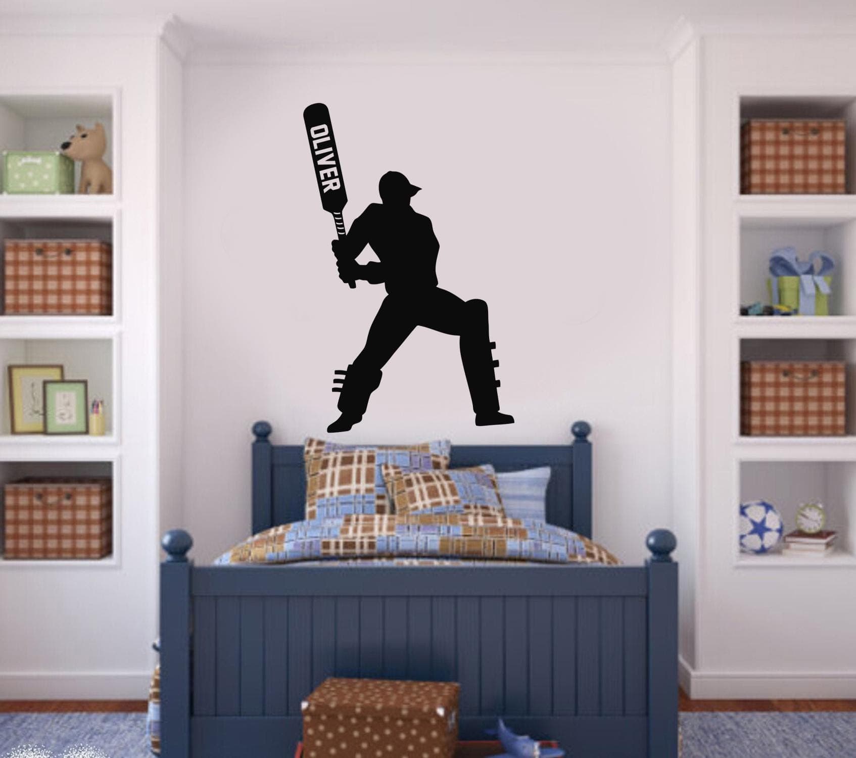 Personalised Cricket Wall Sticker | Custom Name Cricket Batsman Decal | Boys Bedroom Sports Wall Art | Cricket Player Vinyl Decor C1