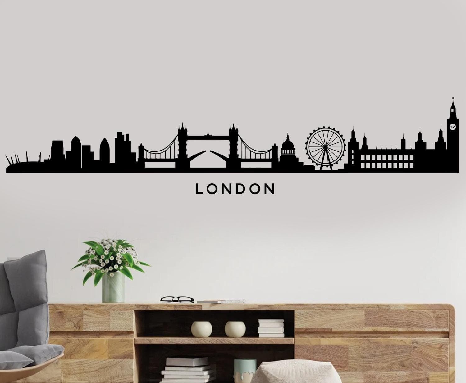 London Skyline Wall Sticker | Palace of Westminster Big Ben St Paul’s Cathedral London Eye Tower Bridge Gherkin Decal | Landmark Silhouette - image 5