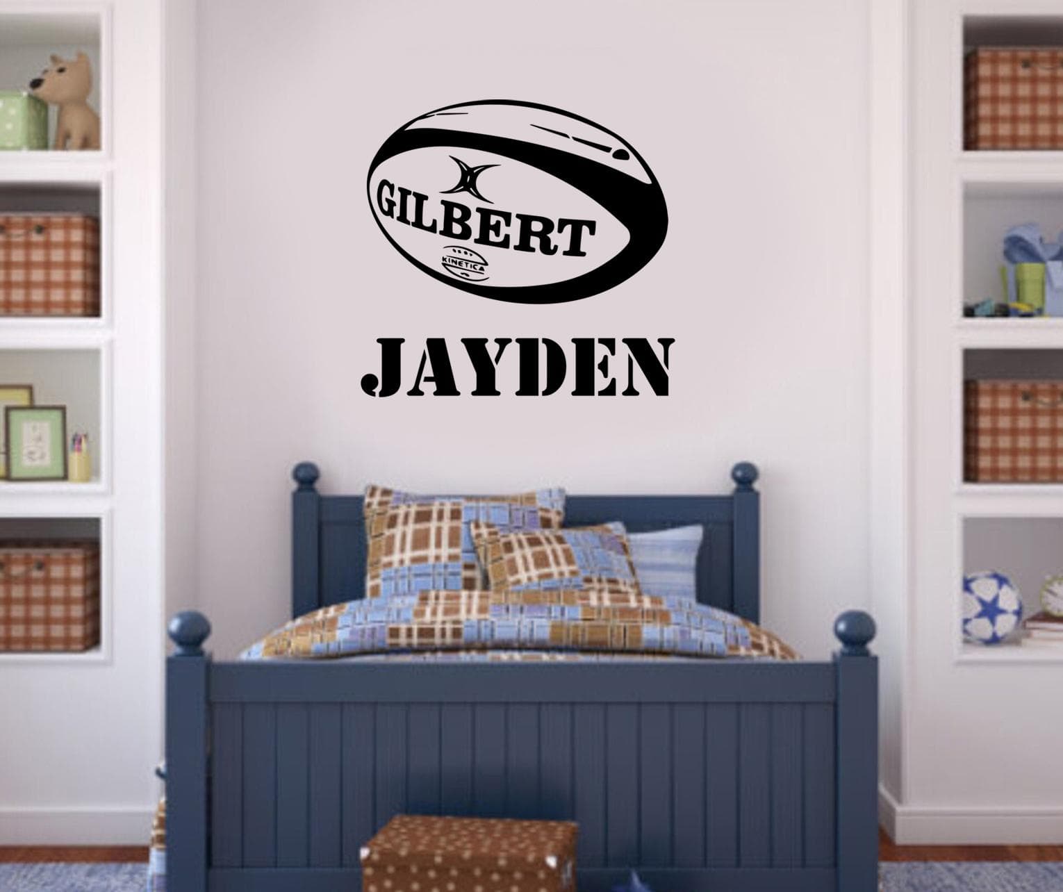 Personalised Rugby Wall Sticker | Custom Name Rugby Ball Decal | Boys Sports Bedroom Wall Art | Rugby Vinyl Wall Decor