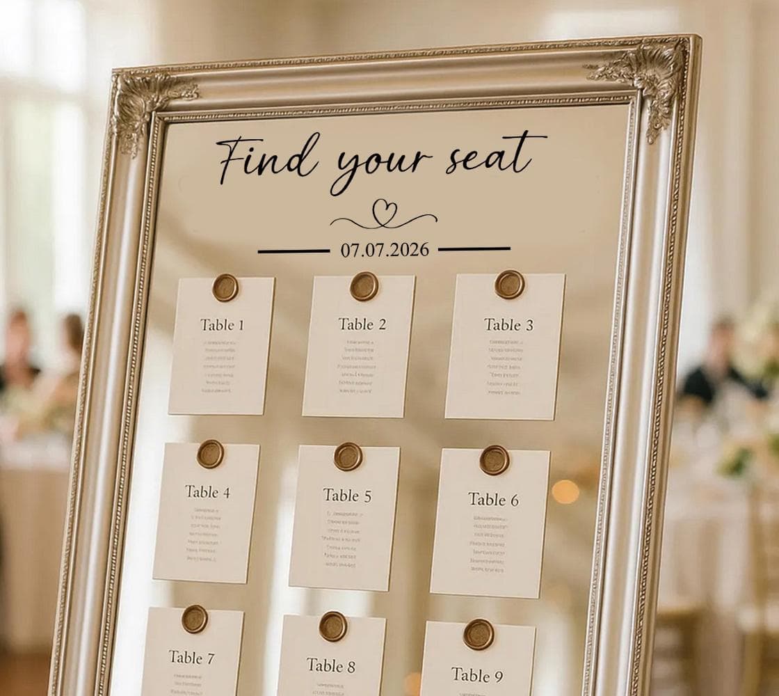 Wedding Seating Plan Mirror Decal, Custom Date Vinyl Sticker - image 3