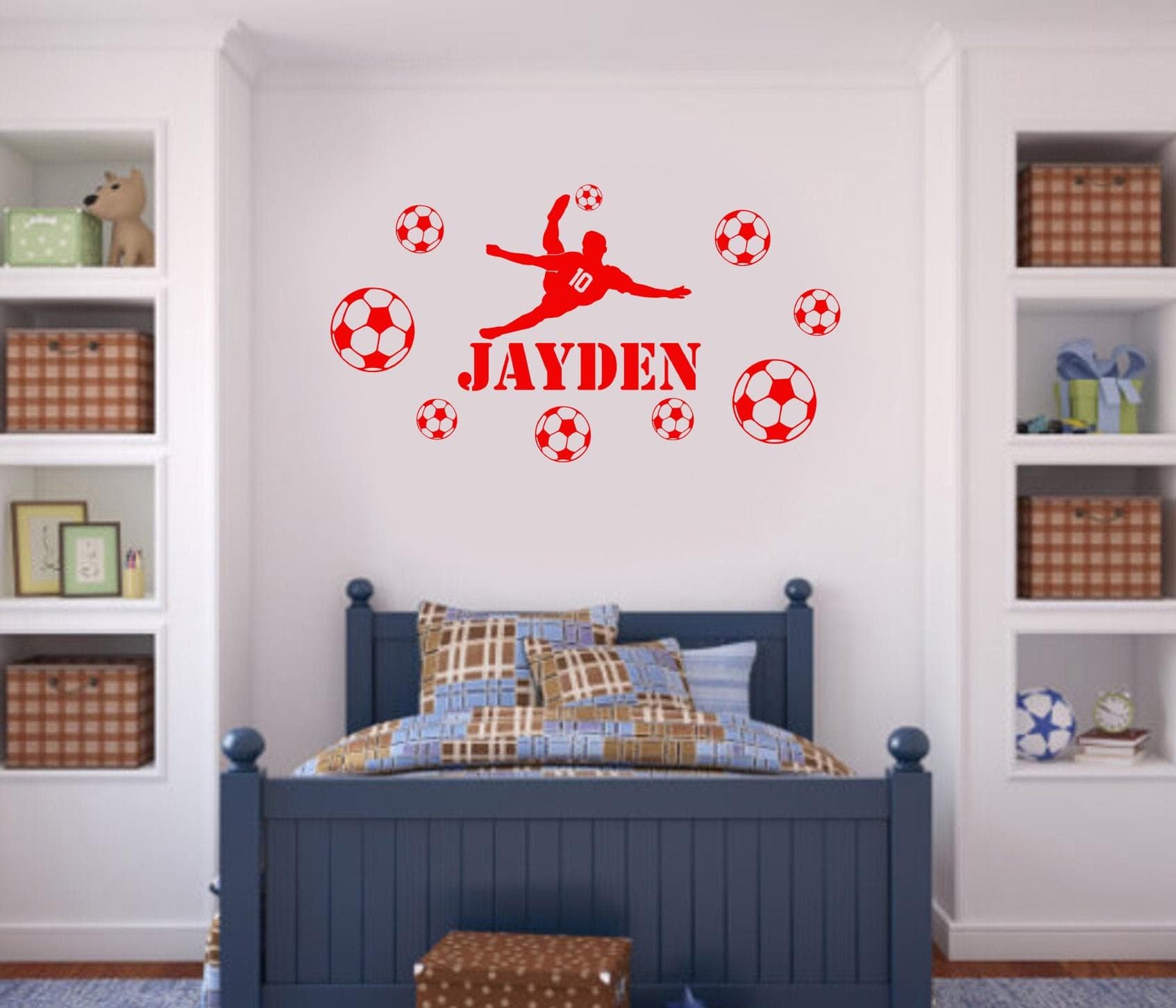 Personalised Football Wall Sticker β Overhead Kick Silhouette with 9 Balls β Custom Name Soccer Bedroom Decal FBOH - image 4