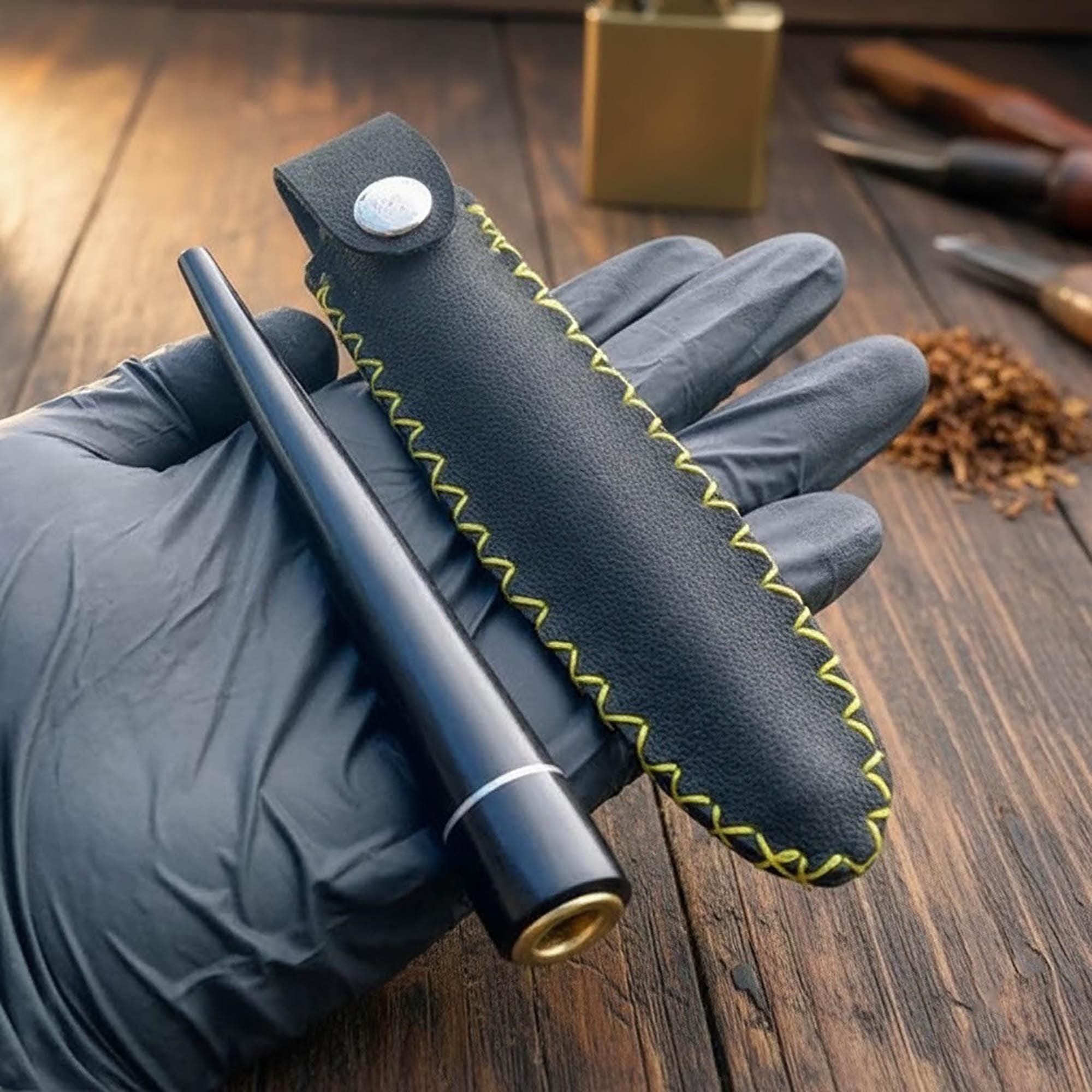 Personalized Exotic Wood Smoking Pipe Set | Handcrafted Indonesian Hardwood Once Pipe with Genuine Leather Sleeve |