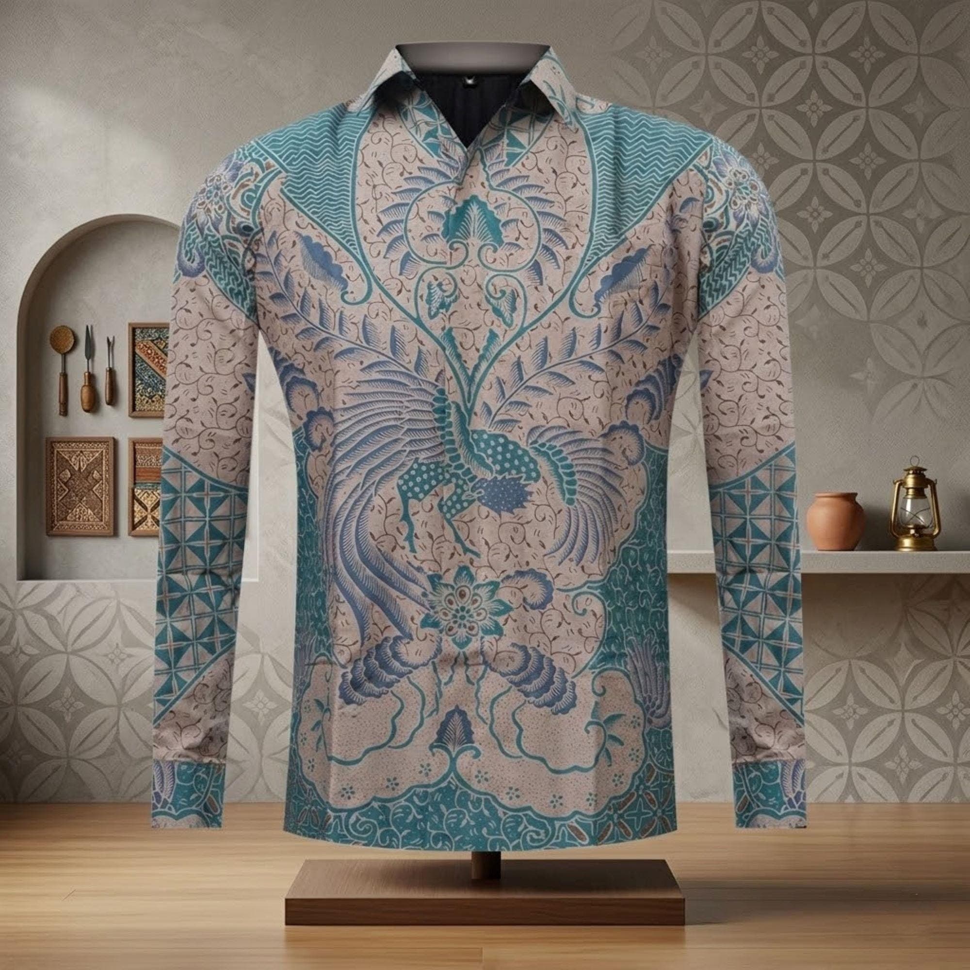 Men's Batik Shirt – Wiradwipa Pattern, Slim Fit Cotton, Traditional Javanese Art Wear