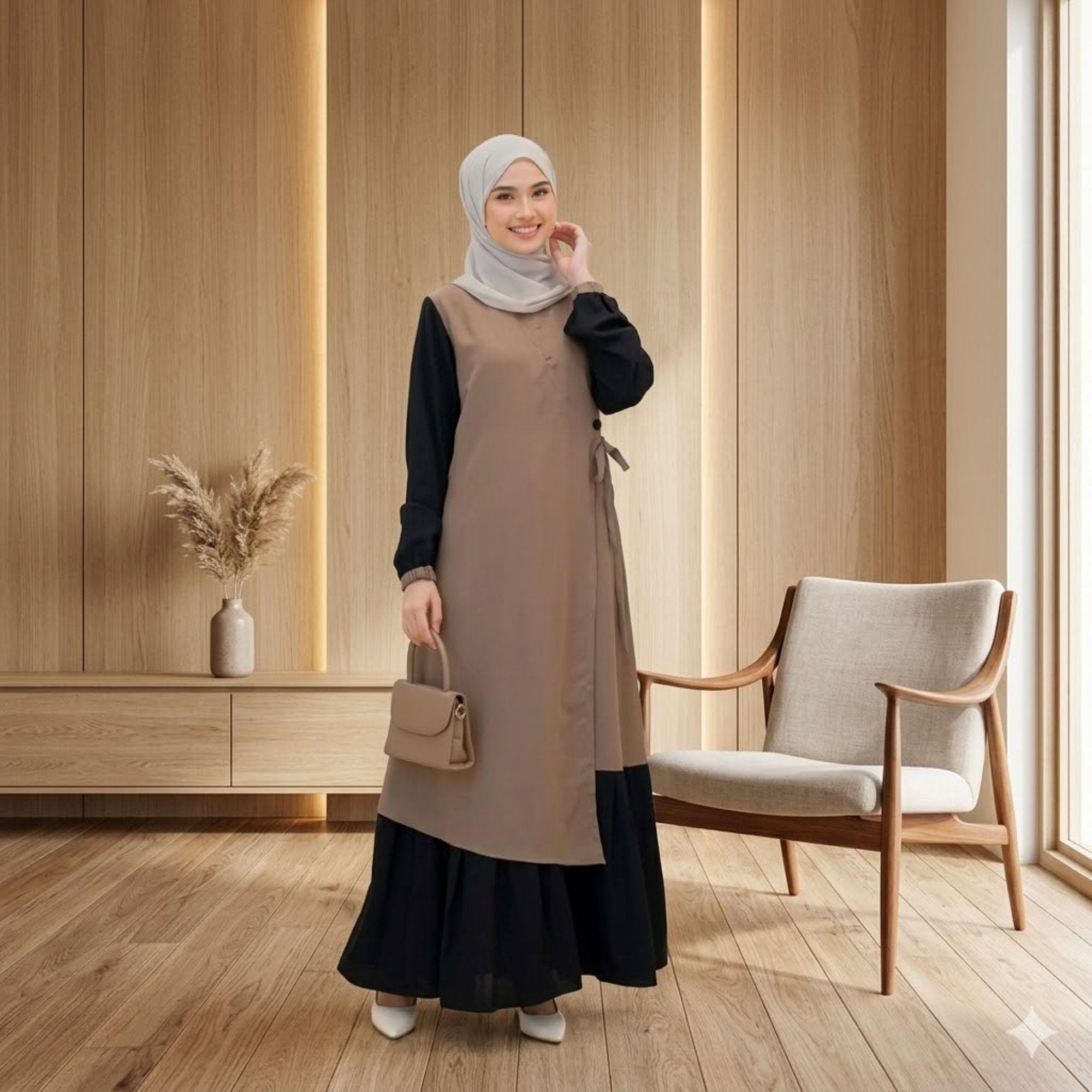 Wollycrepe Gamis Dress – Modest Long Sleeve Maxi, Elegant Abaya